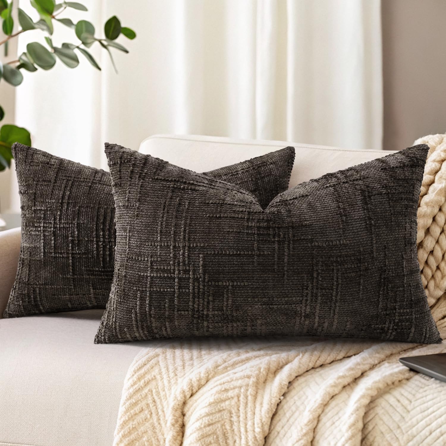 decorUhome Spring Cream White Chenille Euro Sham Throw Pillow Covers 22x22 Set of 2 Textured Soft Cozy Slubby Couch Pillow Covers Modern Farmhouse Boho Decorative Pillow Cases for Bed Sofa Living Room