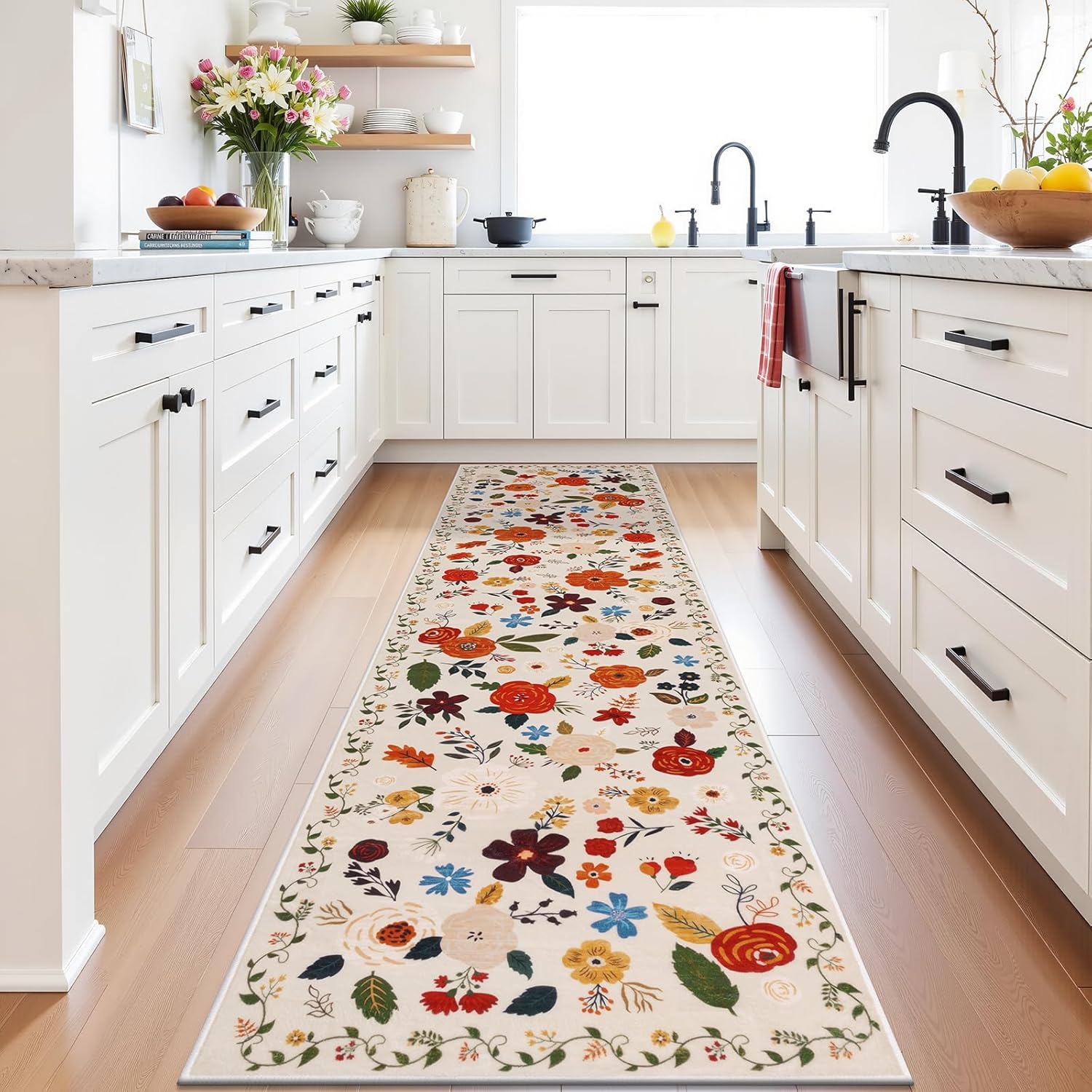 U'Artlines Boho Vintage Area Rug 8x10 Machine Washable Low Pile Soft Floor Carpet Non Slip Non Shedding Accent Rug for Living Room Bedroom Entryway Dining Room Office Cream Tan