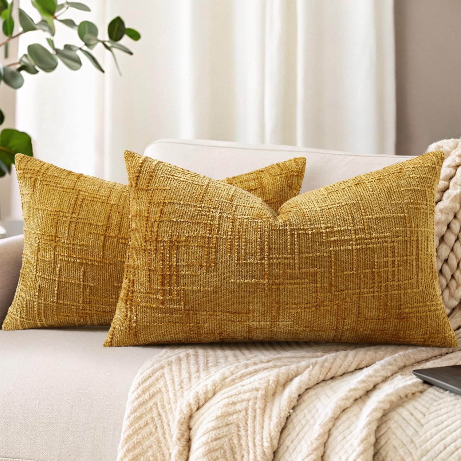 decorUhome Spring Cream White Chenille Euro Sham Throw Pillow Covers 22x22 Set of 2 Textured Soft Cozy Slubby Couch Pillow Covers Modern Farmhouse Boho Decorative Pillow Cases for Bed Sofa Living Room