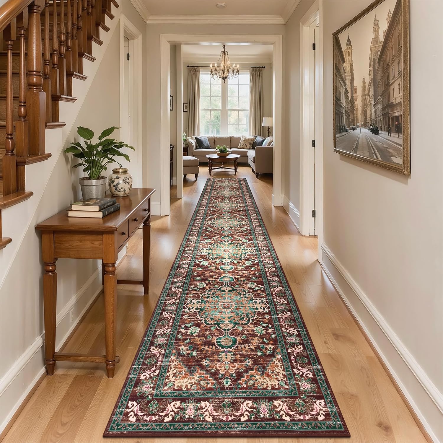 U'Artlines Boho Vintage Area Rug 8x10 Machine Washable Low Pile Soft Floor Carpet Non Slip Non Shedding Accent Rug for Living Room Bedroom Entryway Dining Room Office Cream Tan