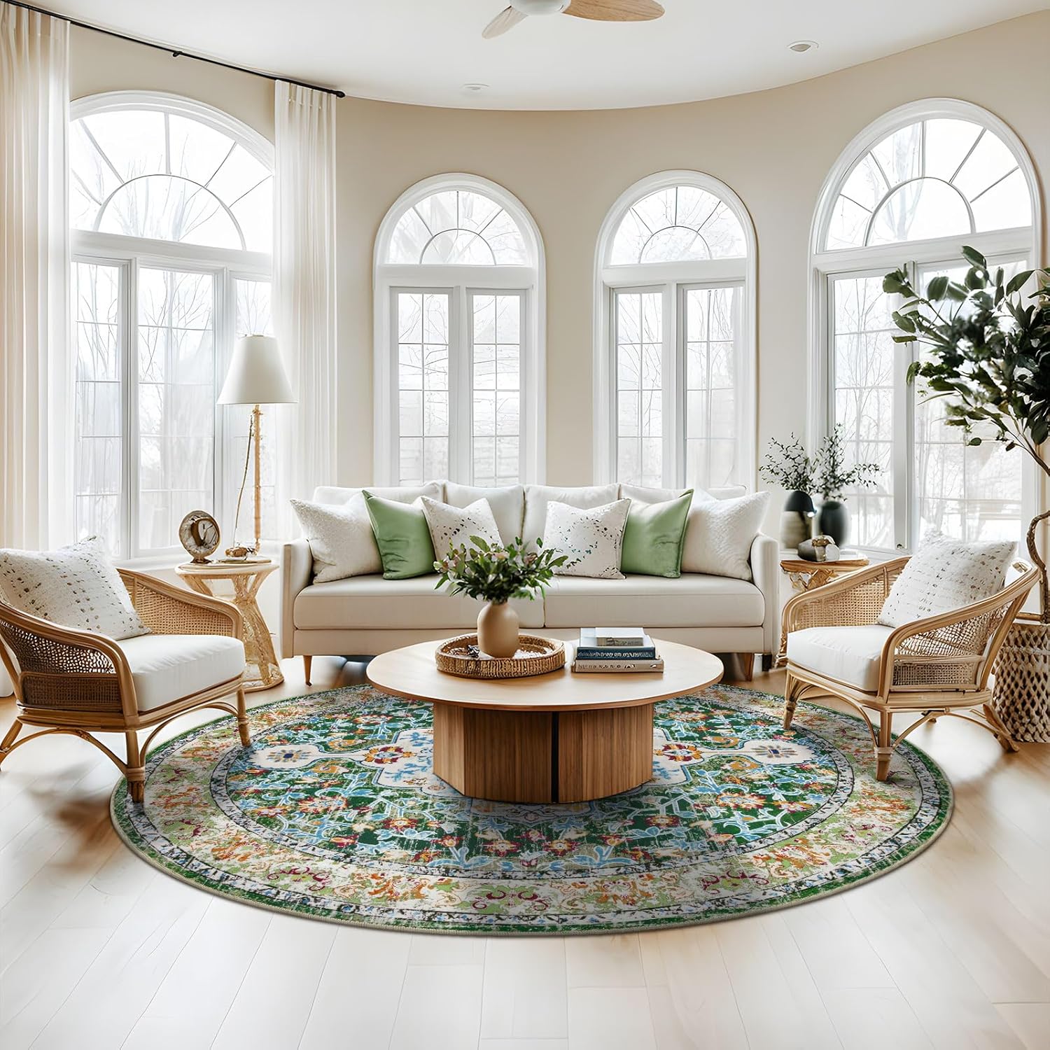 U'Artlines Boho Vintage Area Rug 8x10 Machine Washable Low Pile Soft Floor Carpet Non Slip Non Shedding Accent Rug for Living Room Bedroom Entryway Dining Room Office Cream Tan