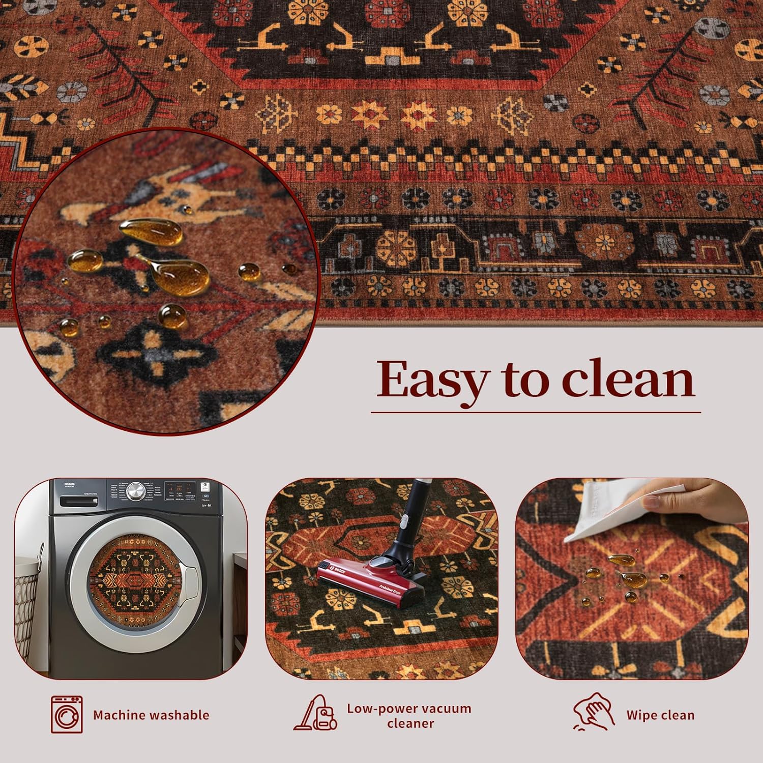 Ciicool 6x9ft Area Rug, Large Washable Throw Rug Vintage Kitchen Carpet for Entrance Bedroom Bedside Living Room Kitchen Laundry Bathroom Decor