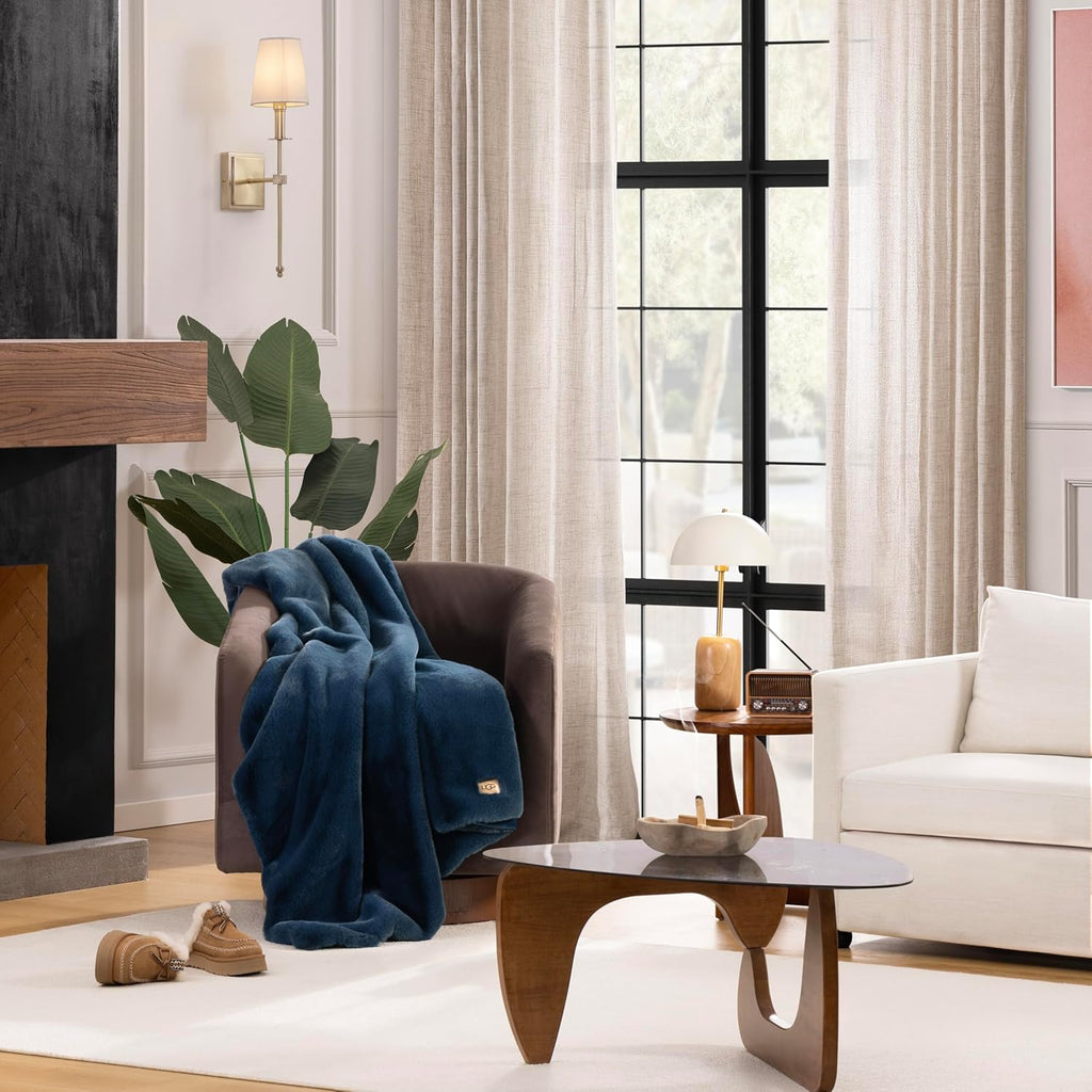 UGG Euphoria Faux Fur Throw Blanket, Soft Warm Throw Blankets for Couch or Bed, Luxury Bedroom Decor, Giftable Fuzzy Blankets, Machine Washable, 50-inch x 70-inch, Indigo Blue