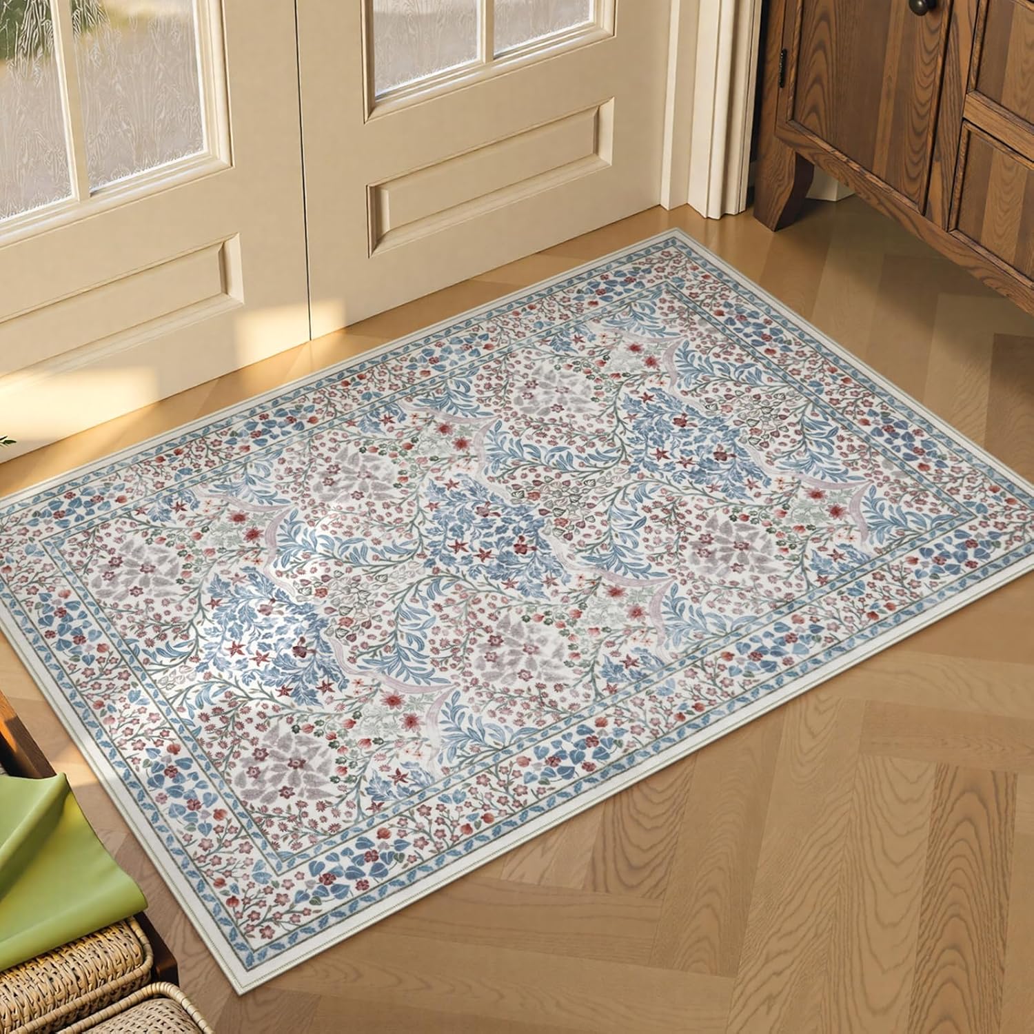 Lahome Floral Dark Green Area Rugs 8x10, Soft 8x10 Washable Rugs for Living Room Bedroom, Boho Non-Slip Forest Large Throw Carpet for Farmhouse Dining Room Office, Dark Green