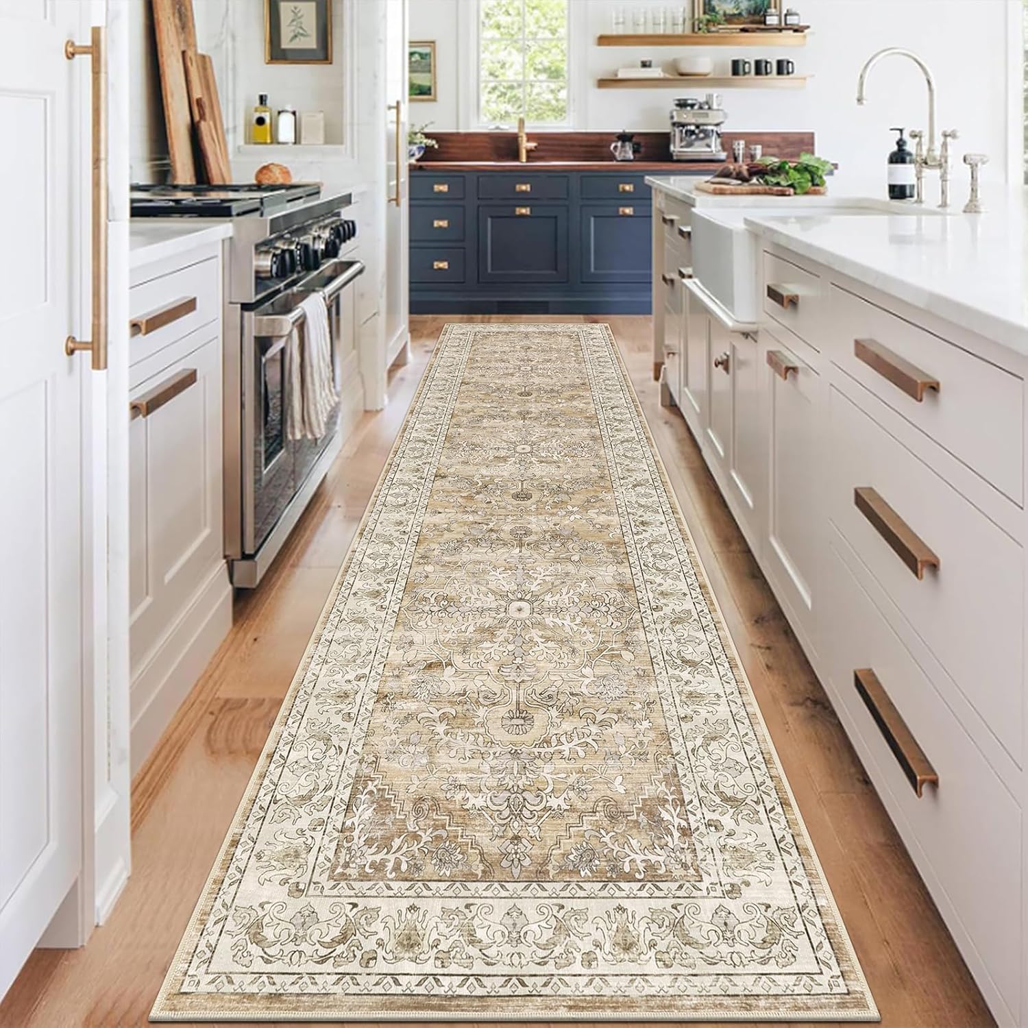 U'Artlines Boho Vintage Area Rug 8x10 Machine Washable Low Pile Soft Floor Carpet Non Slip Non Shedding Accent Rug for Living Room Bedroom Entryway Dining Room Office Cream Tan