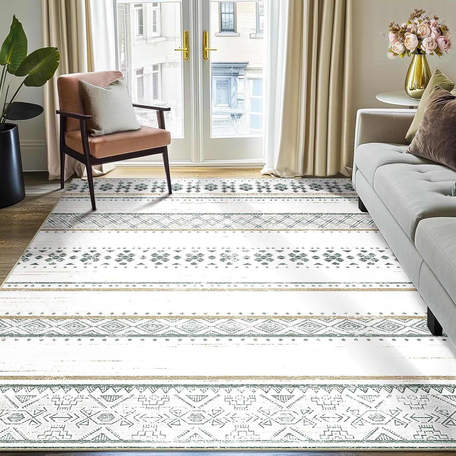 BESTSWEETIE 8x10 Area Rugs for Living Room Washable Moroccan Farmhouse Neutral Geometric Low Pile Non-Slip Soft Print Pattern Rug for Bedroom Kitchen Dining Room Entryway Black/White