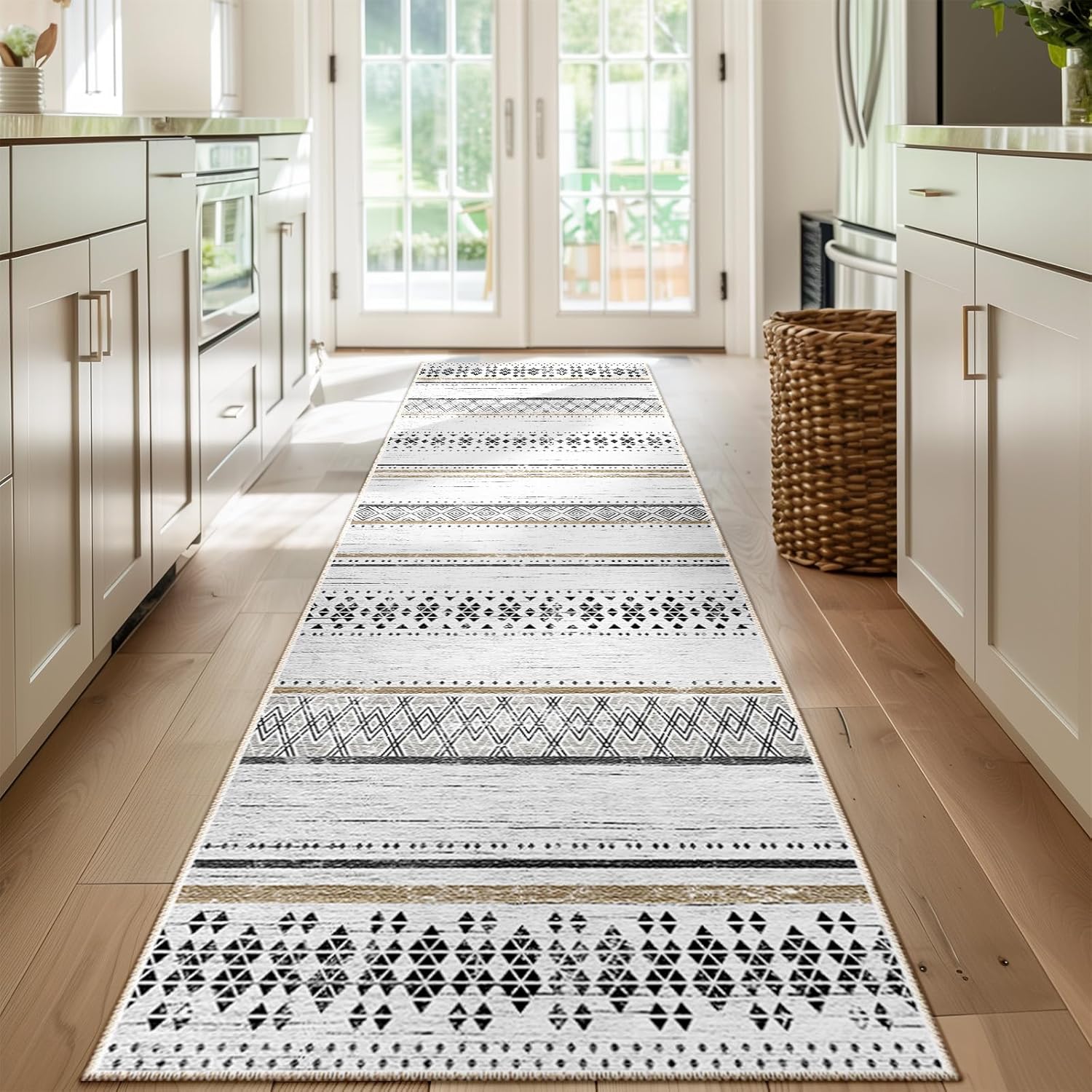 BESTSWEETIE 8x10 Area Rugs for Living Room Washable Moroccan Farmhouse Neutral Geometric Low Pile Non-Slip Soft Print Pattern Rug for Bedroom Kitchen Dining Room Entryway Black/White