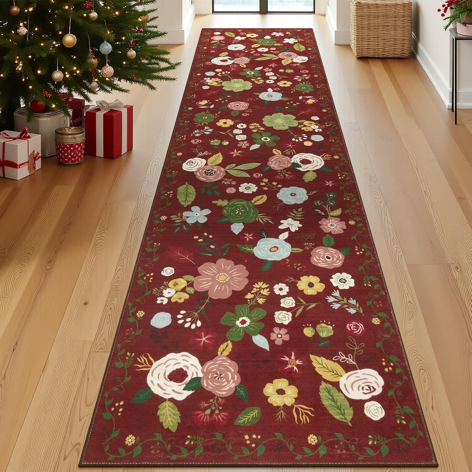 U'Artlines Boho Vintage Area Rug 8x10 Machine Washable Low Pile Soft Floor Carpet Non Slip Non Shedding Accent Rug for Living Room Bedroom Entryway Dining Room Office Cream Tan