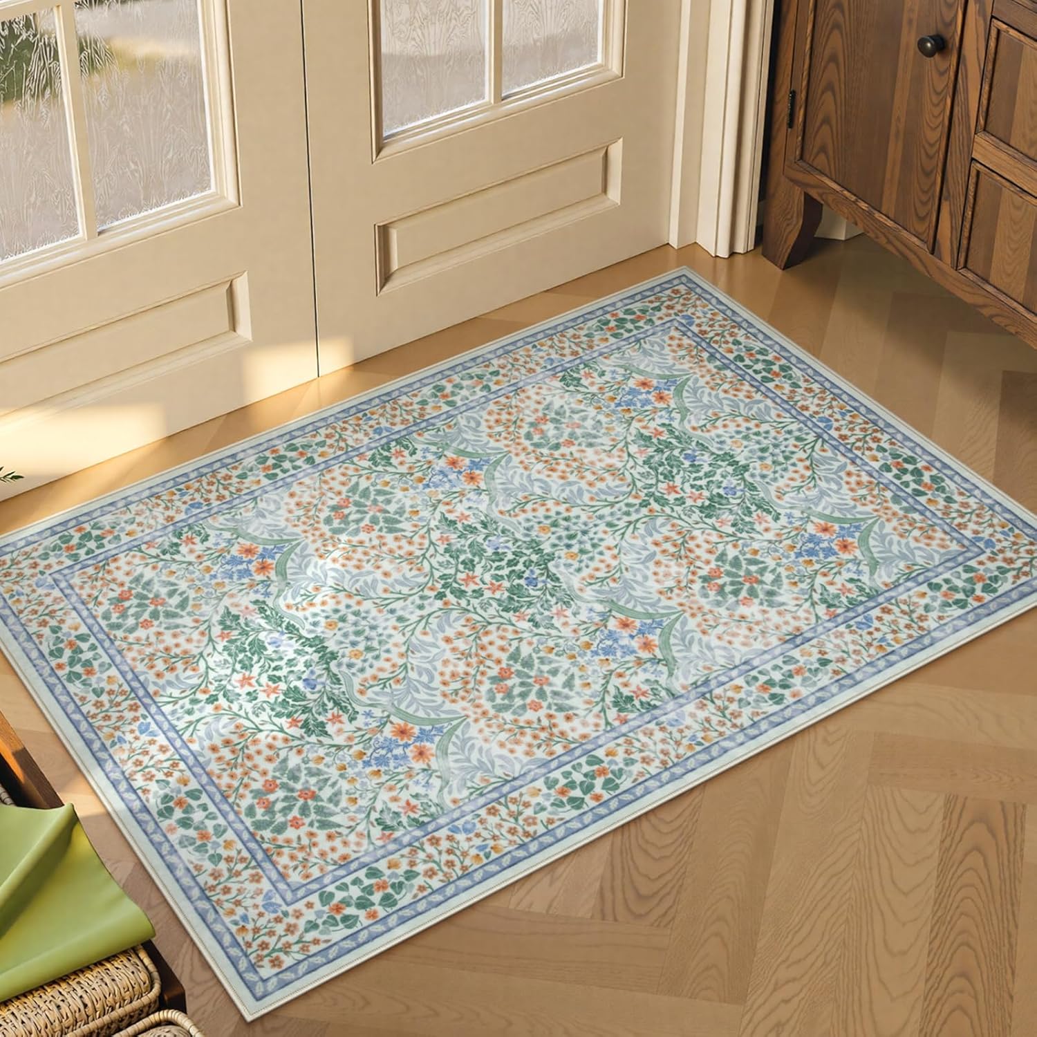 Lahome Floral Dark Green Area Rugs 8x10, Soft 8x10 Washable Rugs for Living Room Bedroom, Boho Non-Slip Forest Large Throw Carpet for Farmhouse Dining Room Office, Dark Green