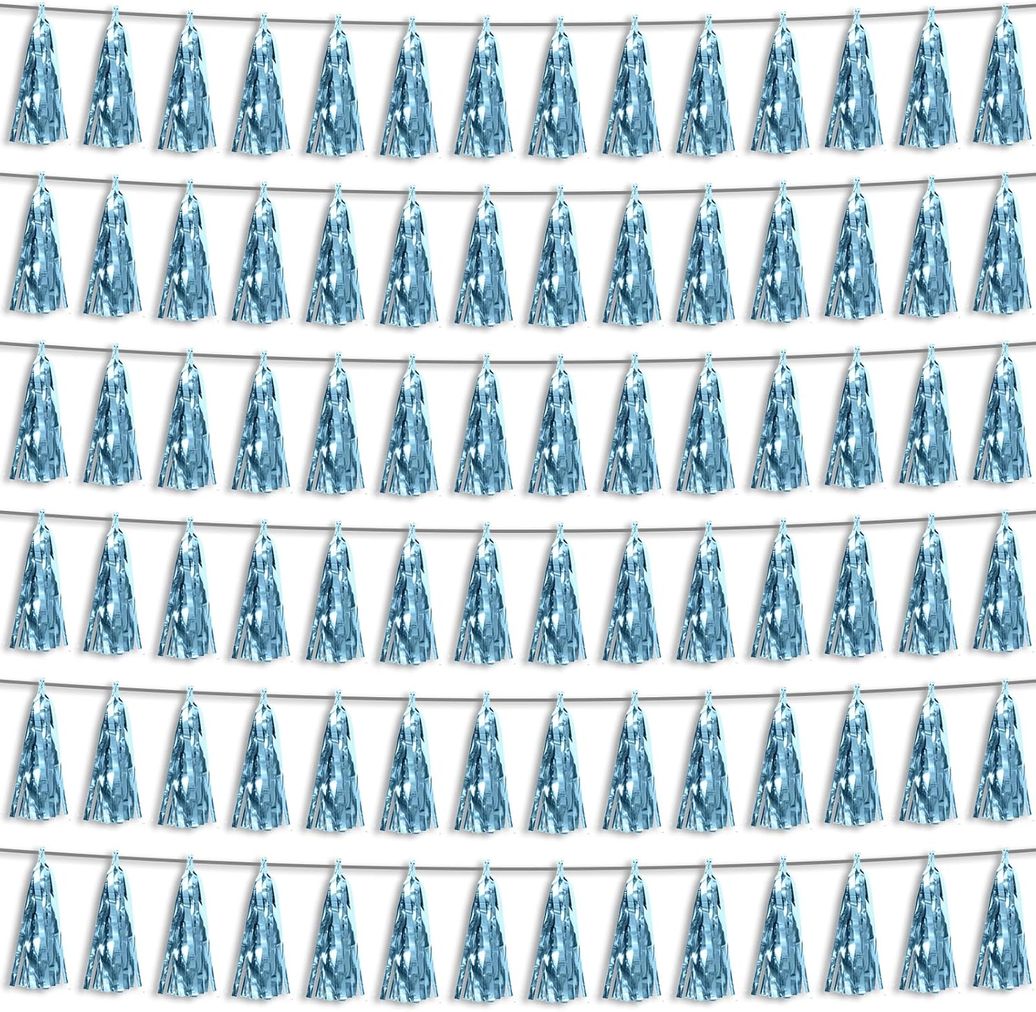 6P Navy-Blue White-Silver Tassel Garland Banner, Tassels Banner Streamers for Parade Floats, Bachelorette, Wedding, Birthday, Graduation, Christmas, Bridal/Baby Shower Party Decorations