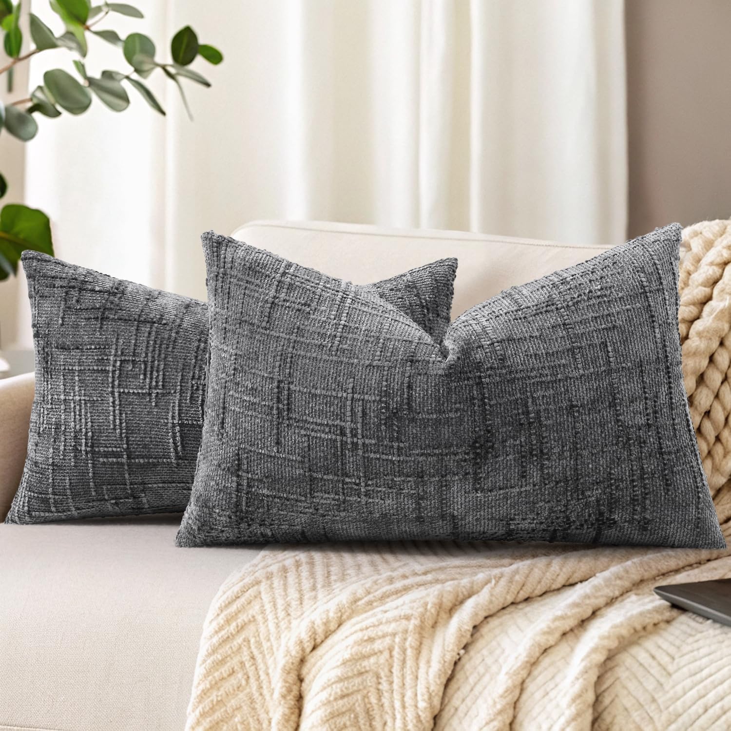 decorUhome Spring Cream White Chenille Euro Sham Throw Pillow Covers 22x22 Set of 2 Textured Soft Cozy Slubby Couch Pillow Covers Modern Farmhouse Boho Decorative Pillow Cases for Bed Sofa Living Room