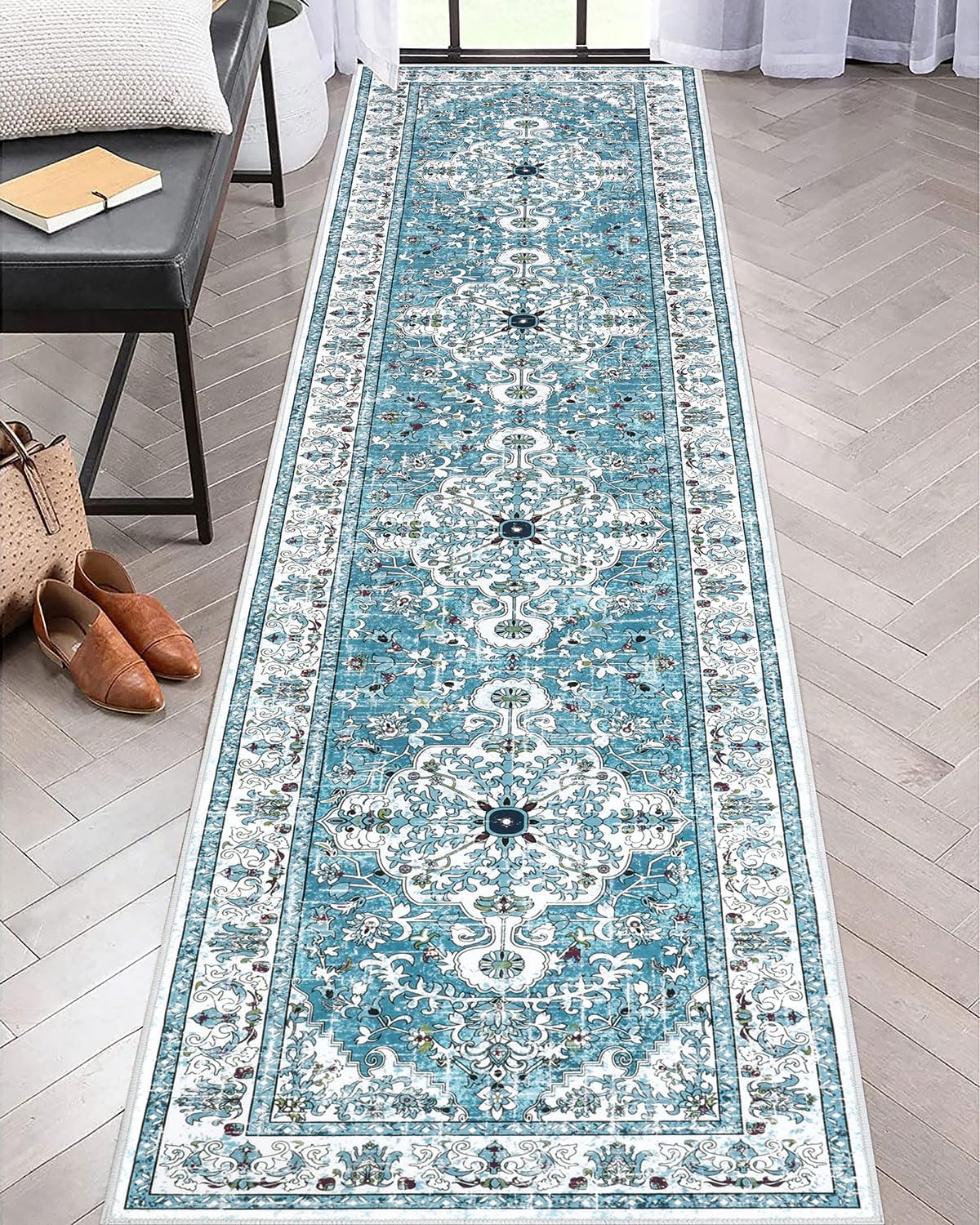 U'Artlines Boho Vintage Area Rug 8x10 Machine Washable Low Pile Soft Floor Carpet Non Slip Non Shedding Accent Rug for Living Room Bedroom Entryway Dining Room Office Cream Tan