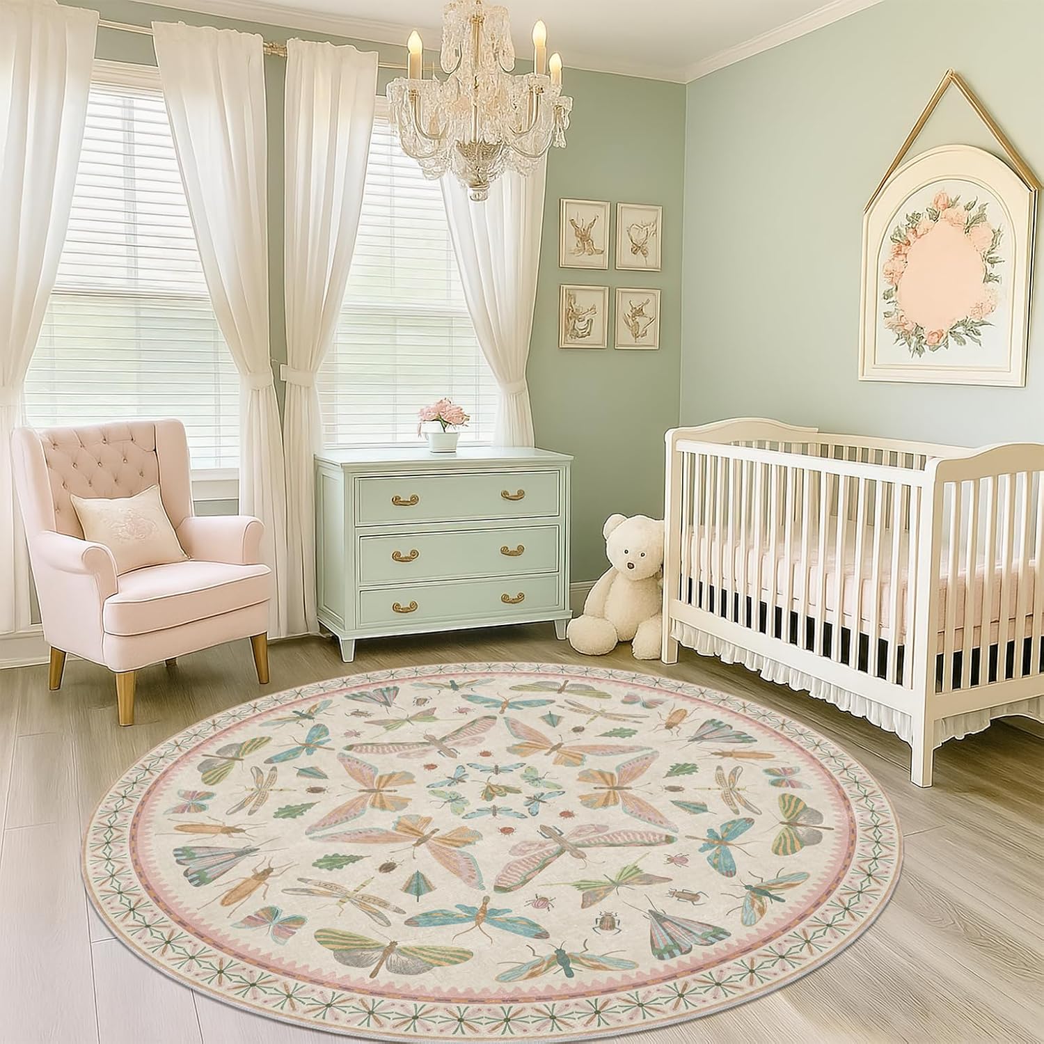 Living Room Rug Black Boho 6x9 - Dining Room Rugs for Under Table, Bedroom, Insect Bug Eclectic Home Décor, Washable Non Slip Foldable