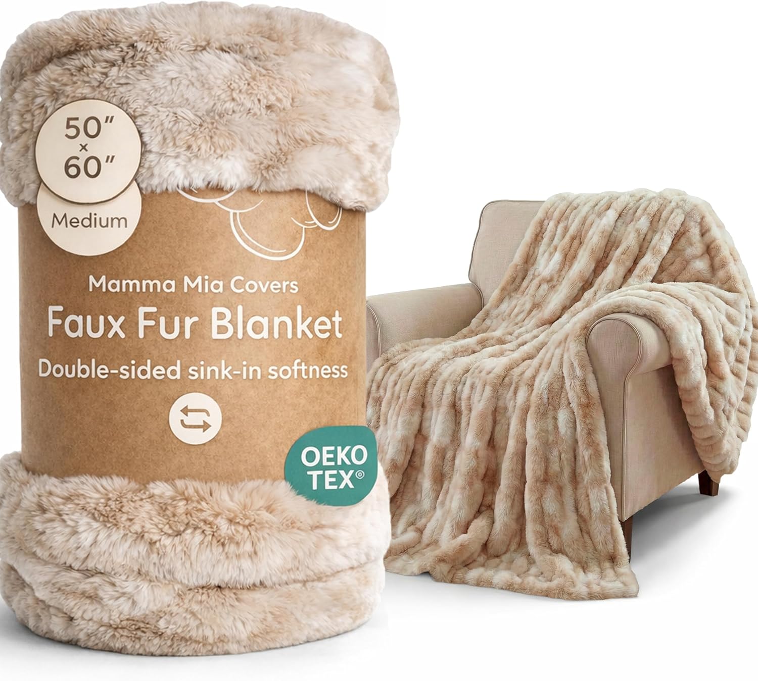 Mamma Mia Covers Faux Fur Throw Blanket – Super Soft and Cozy Fluffy Fleece – 50"x60" Midweight Fuzzy Plush Blanket for Couch and Bed – Gift Luxury Double Sided Throw for Women and Girls (Gray)