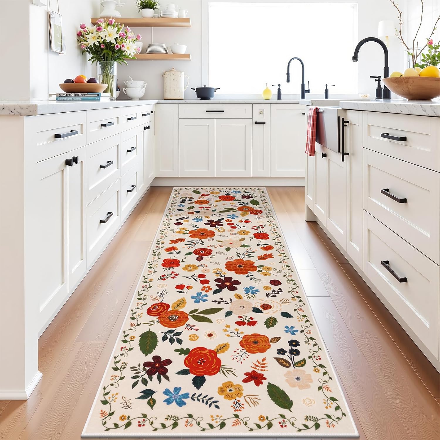 U'Artlines Boho Vintage Area Rug 8x10 Machine Washable Low Pile Soft Floor Carpet Non Slip Non Shedding Accent Rug for Living Room Bedroom Entryway Dining Room Office Cream Tan