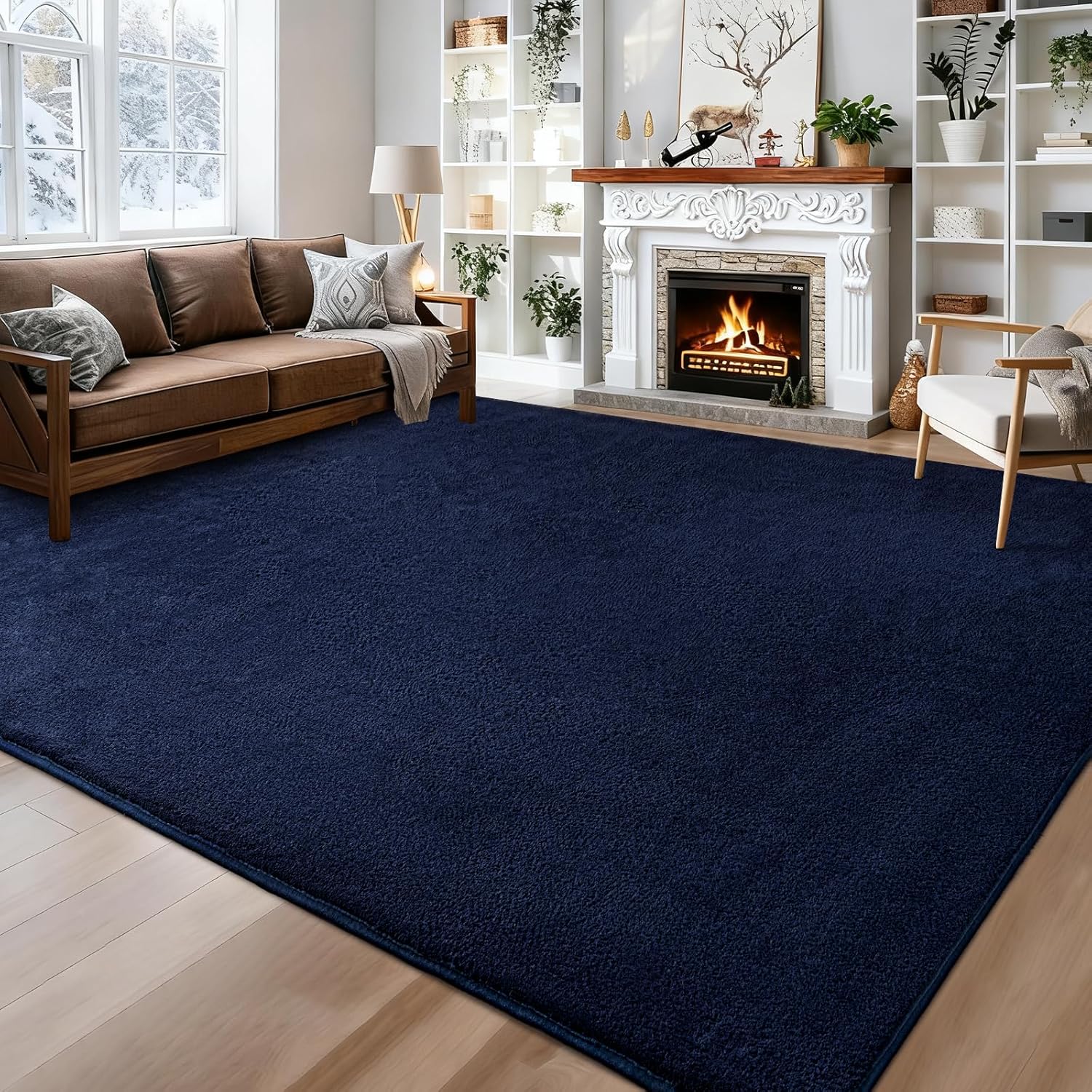Large Area Rugs for Bedroom Living Room - 8x10 Feet Ultra Soft Navy Blue Rug Thickened with Memory-Foam, Solid Modern Minimalist Carpets for Home Decor, Non-Slip and Comfy Nursery Room Rugs