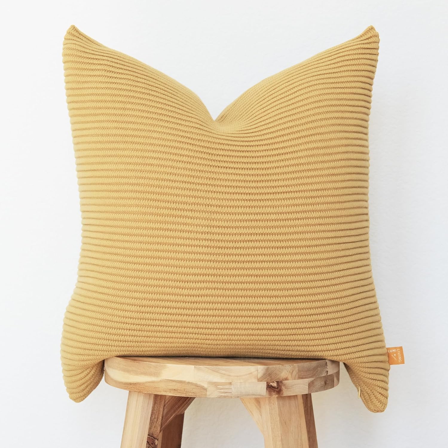 100% Soft Cotton Raised Stripes Textured Rib Knit Throw Pillow Cover (Cacao, 20" x 20")