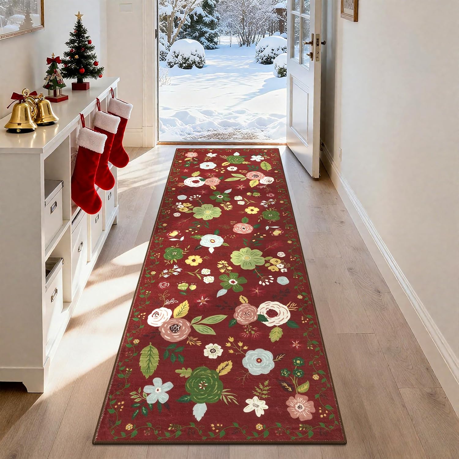 U'Artlines Boho Vintage Area Rug 8x10 Machine Washable Low Pile Soft Floor Carpet Non Slip Non Shedding Accent Rug for Living Room Bedroom Entryway Dining Room Office Cream Tan