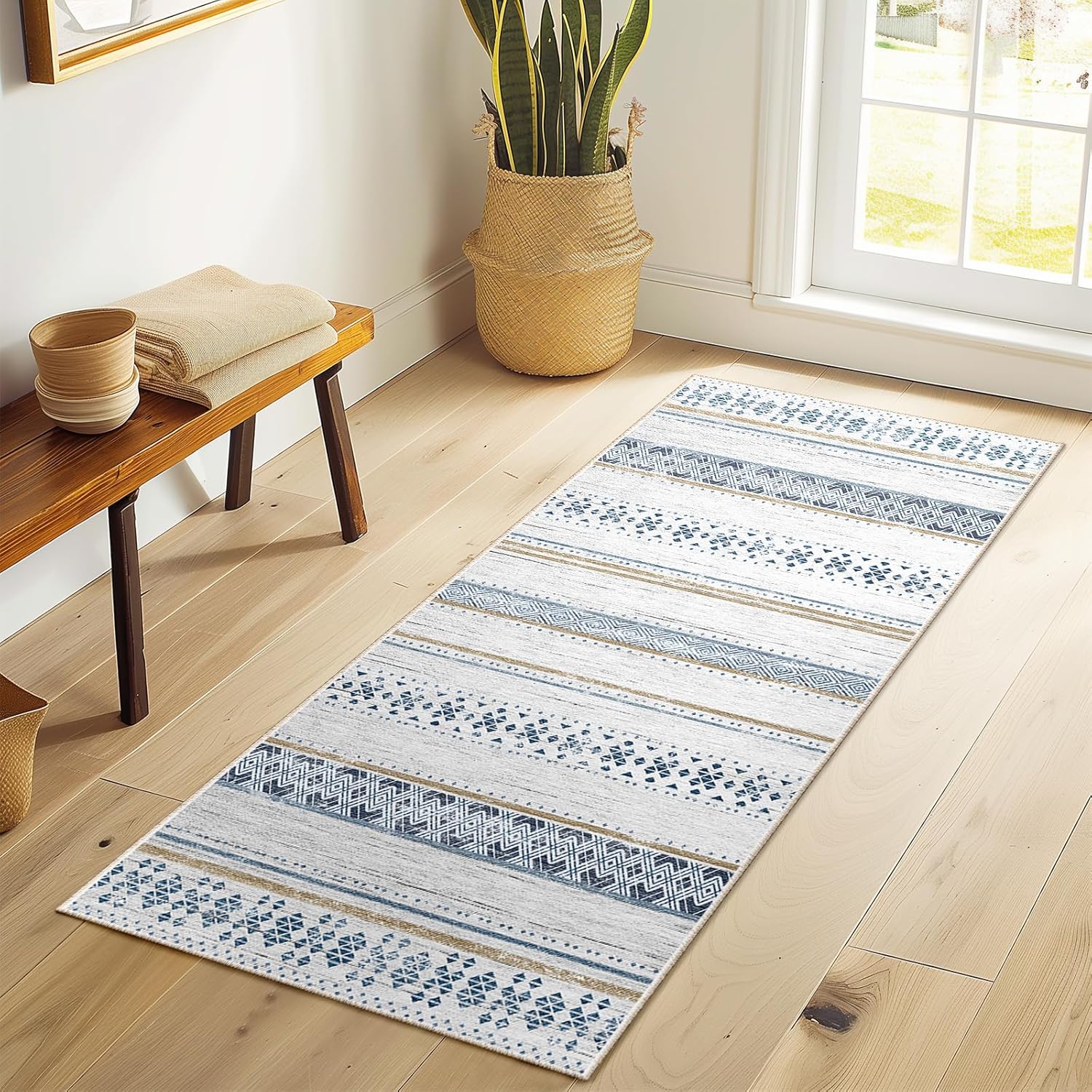 BESTSWEETIE 8x10 Area Rugs for Living Room Washable Moroccan Farmhouse Neutral Geometric Low Pile Non-Slip Soft Print Pattern Rug for Bedroom Kitchen Dining Room Entryway Black/Brown
