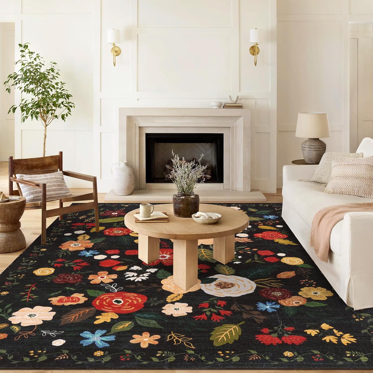 U'Artlines Boho Vintage Area Rug 8x10 Machine Washable Low Pile Soft Floor Carpet Non Slip Non Shedding Accent Rug for Living Room Bedroom Entryway Dining Room Office Cream Tan