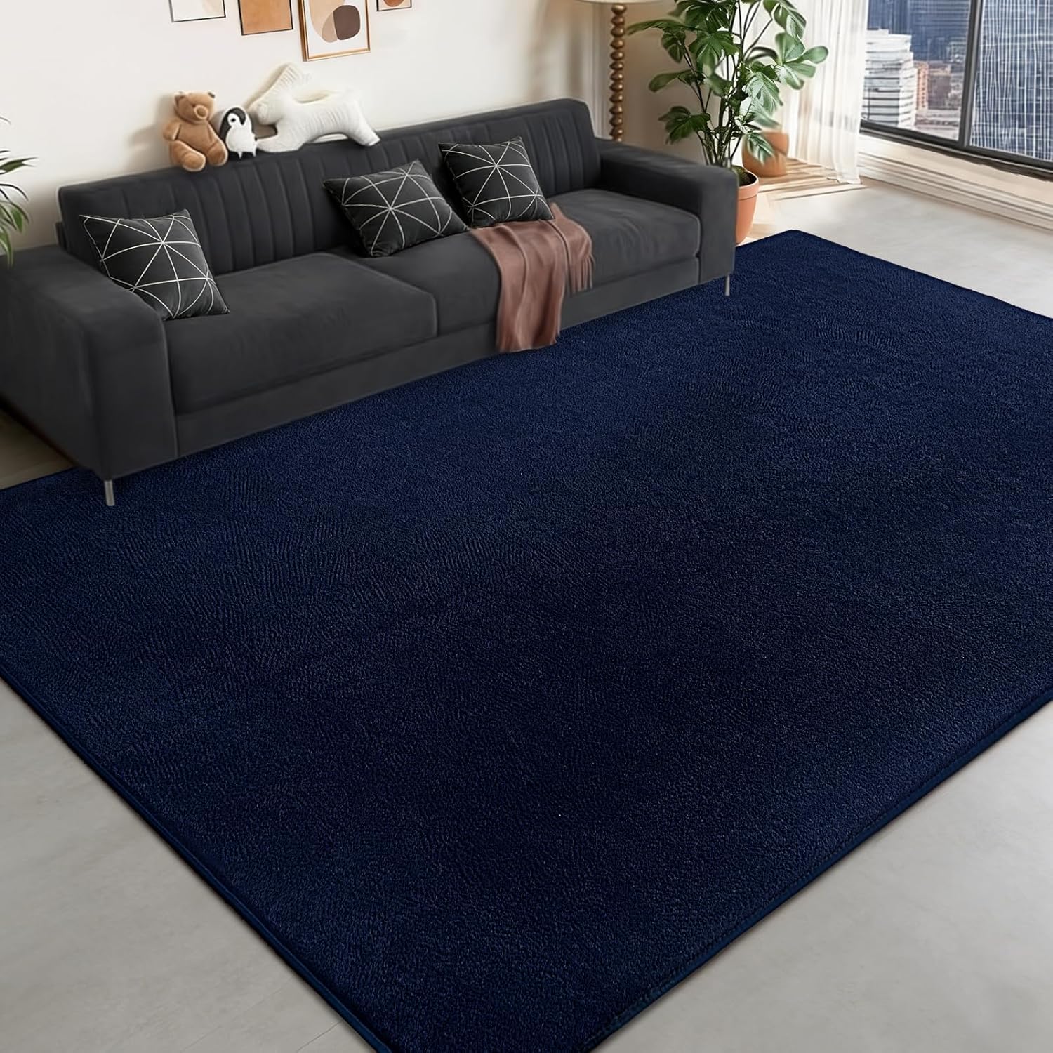 Large Area Rugs for Bedroom Living Room - 8x10 Feet Ultra Soft Navy Blue Rug Thickened with Memory-Foam, Solid Modern Minimalist Carpets for Home Decor, Non-Slip and Comfy Nursery Room Rugs