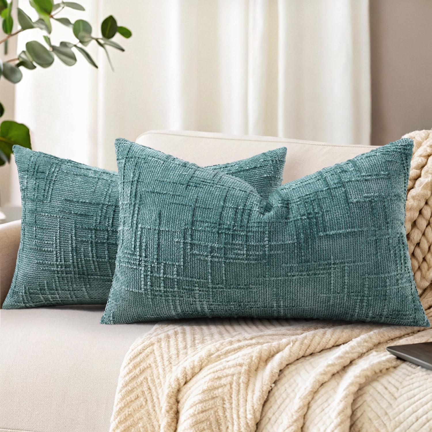 decorUhome Spring Cream White Chenille Euro Sham Throw Pillow Covers 22x22 Set of 2 Textured Soft Cozy Slubby Couch Pillow Covers Modern Farmhouse Boho Decorative Pillow Cases for Bed Sofa Living Room