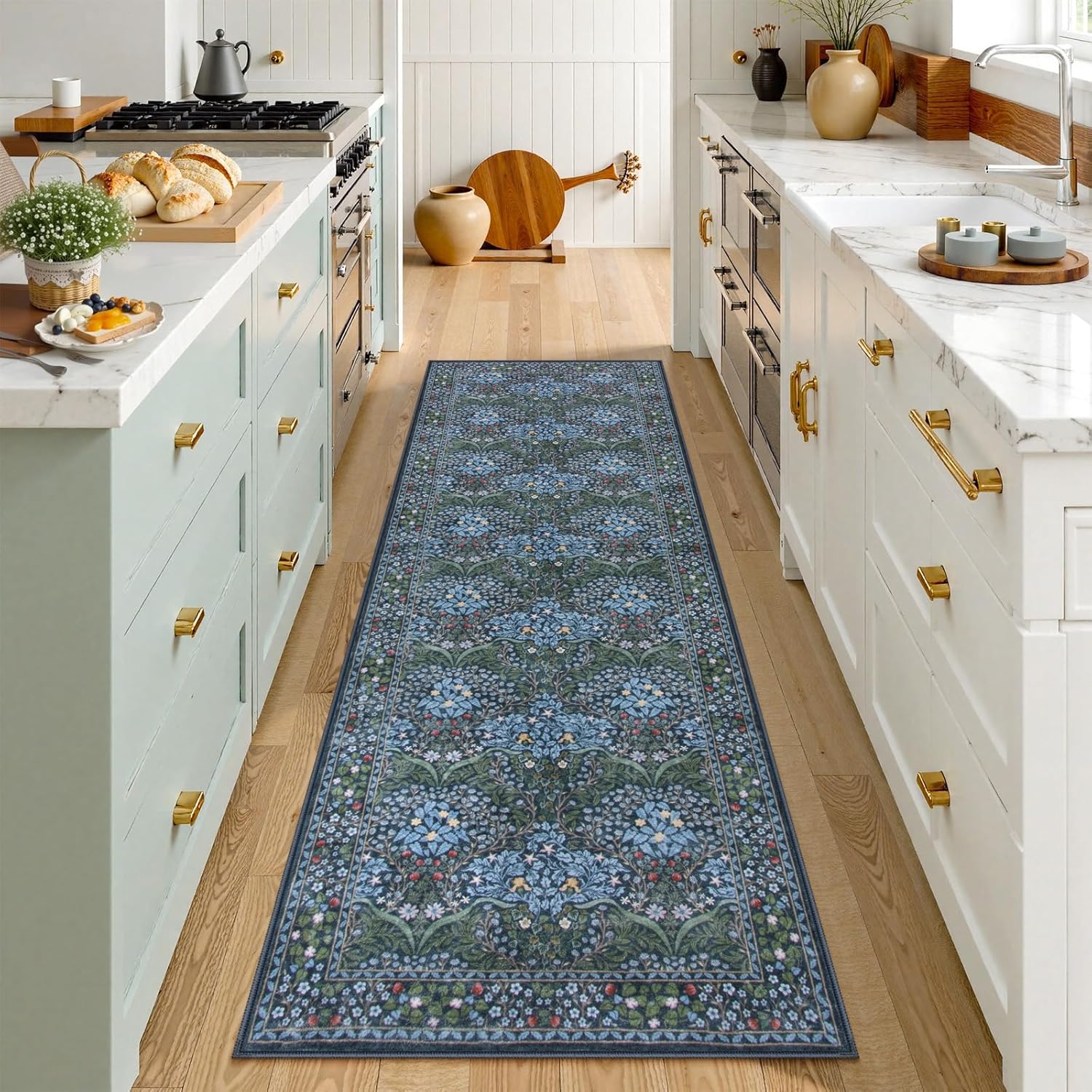 Lahome Floral Dark Green Area Rugs 8x10, Soft 8x10 Washable Rugs for Living Room Bedroom, Boho Non-Slip Forest Large Throw Carpet for Farmhouse Dining Room Office, Dark Green