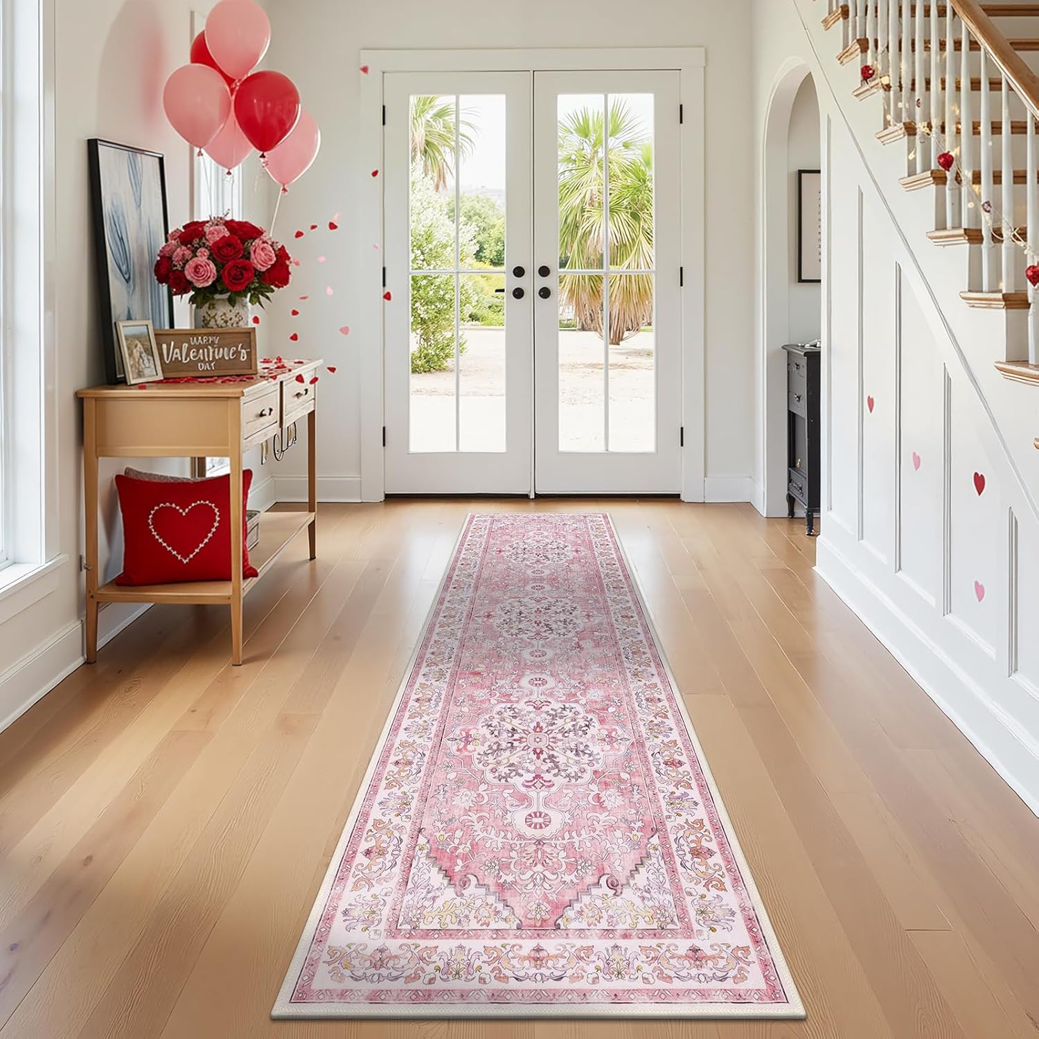 U'Artlines Boho Vintage Area Rug 8x10 Machine Washable Low Pile Soft Floor Carpet Non Slip Non Shedding Accent Rug for Living Room Bedroom Entryway Dining Room Office Cream Tan