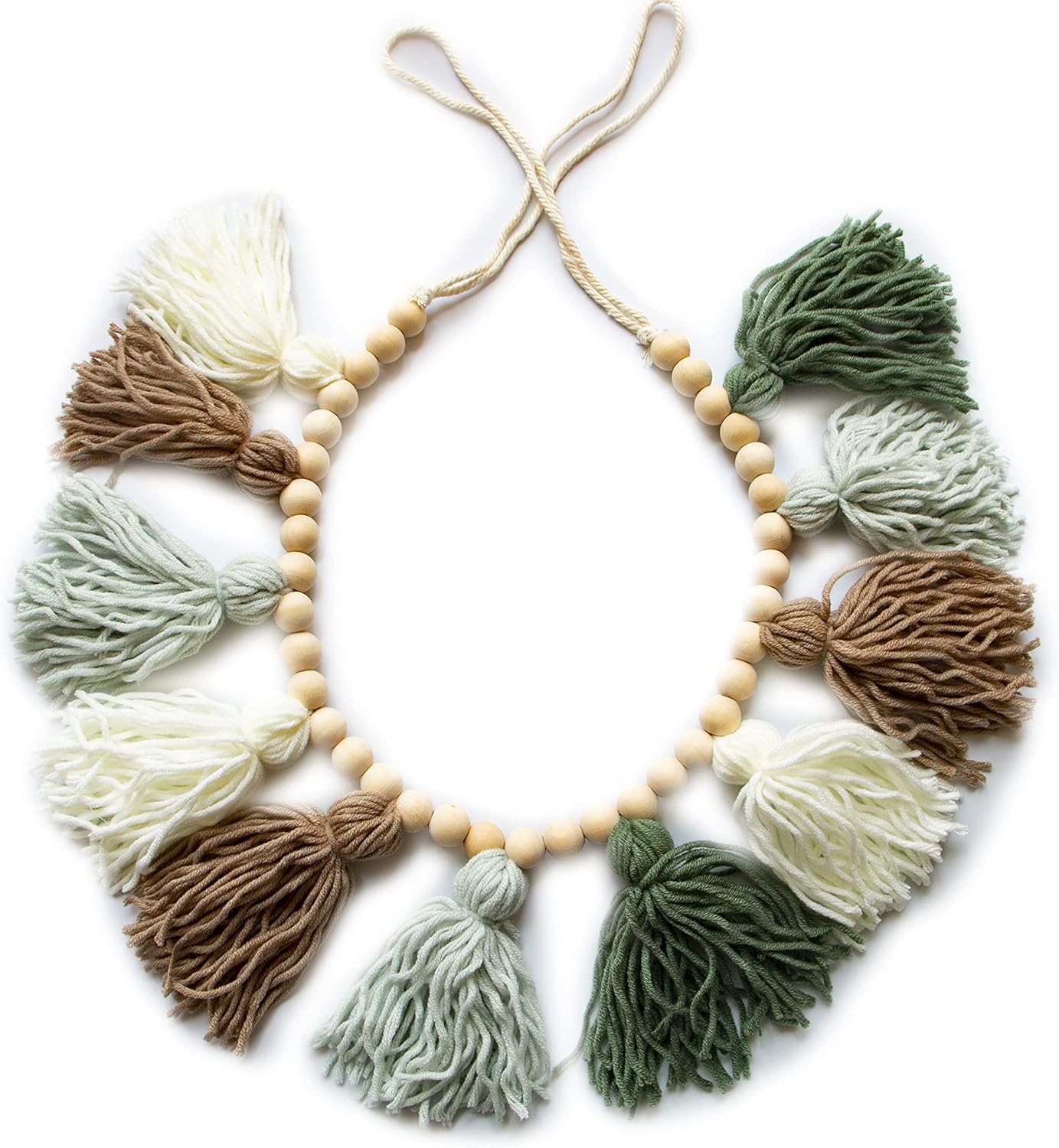 Decocove Tassel Garland - Boho Tassel Garland with Wood Beads - Wall Decor for Dorm, Girls Room and Nursery Room - Olive Green (50 inch)