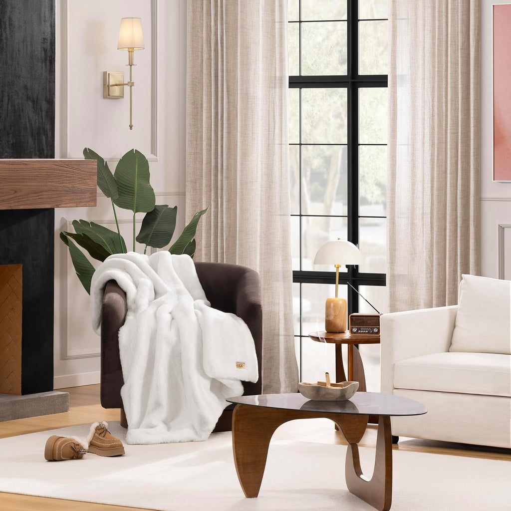 UGG Euphoria Faux Fur Throw Blanket, Warm Fluffy Throw for Couch or Bed, Luxury Bedroom Decor, Fluffy Blankets, Machine Washable, 50-inch x 70-inch, White Snow