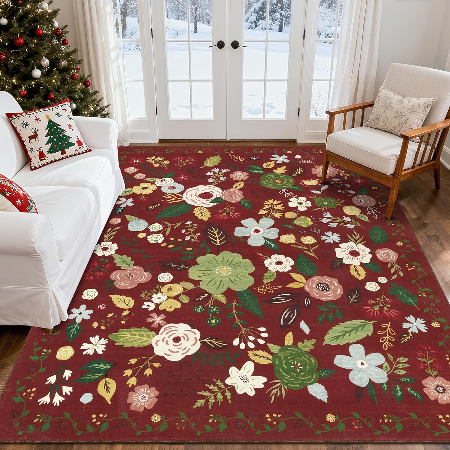 U'Artlines Boho Vintage Area Rug 8x10 Machine Washable Low Pile Soft Floor Carpet Non Slip Non Shedding Accent Rug for Living Room Bedroom Entryway Dining Room Office Cream Tan