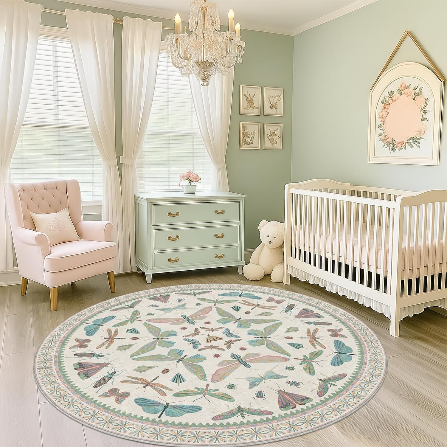 Living Room Rug Black Boho 6x9 - Dining Room Rugs for Under Table, Bedroom, Insect Bug Eclectic Home Décor, Washable Non Slip Foldable