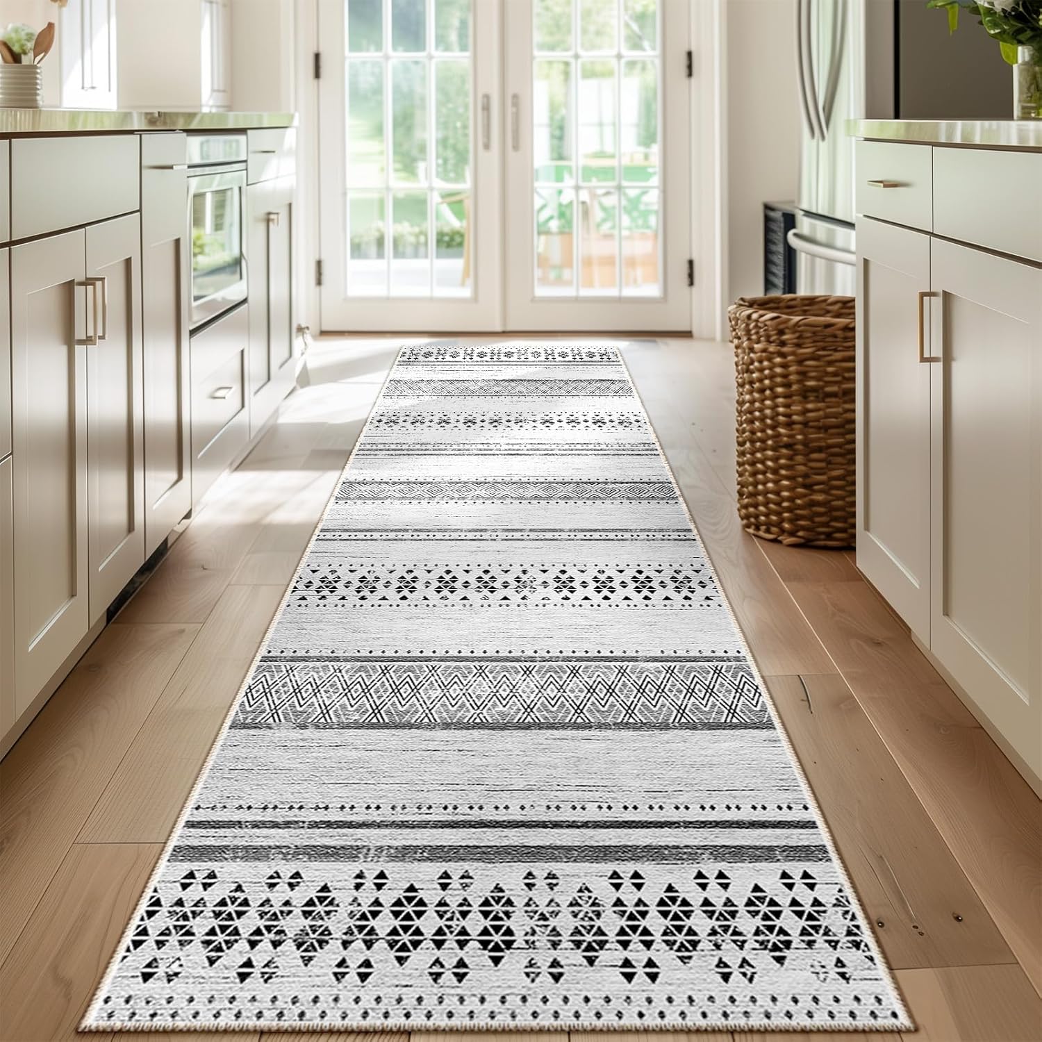 BESTSWEETIE 8x10 Area Rugs for Living Room Washable Moroccan Farmhouse Neutral Geometric Low Pile Non-Slip Soft Print Pattern Rug for Bedroom Kitchen Dining Room Entryway Black/White
