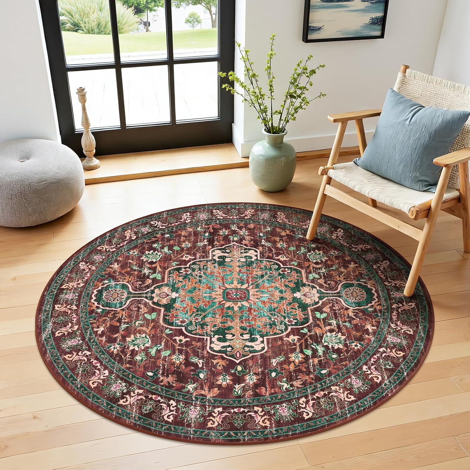 U'Artlines Boho Vintage Area Rug 8x10 Machine Washable Low Pile Soft Floor Carpet Non Slip Non Shedding Accent Rug for Living Room Bedroom Entryway Dining Room Office Cream Tan
