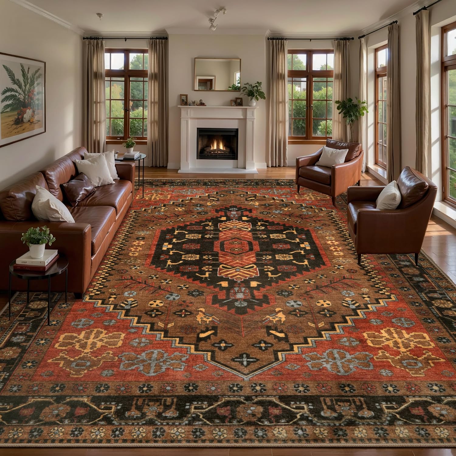 Ciicool 6x9ft Area Rug, Large Washable Throw Rug Vintage Kitchen Carpet for Entrance Bedroom Bedside Living Room Kitchen Laundry Bathroom Decor