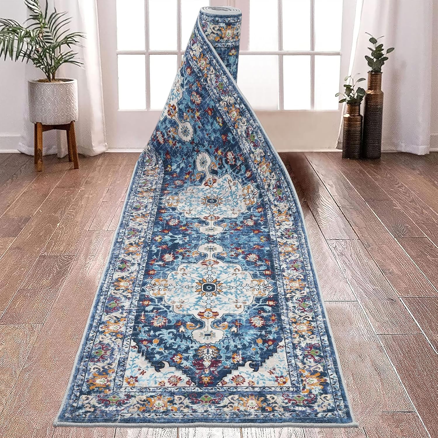 U'Artlines Boho Vintage Area Rug 8x10 Machine Washable Low Pile Soft Floor Carpet Non Slip Non Shedding Accent Rug for Living Room Bedroom Entryway Dining Room Office Cream Tan