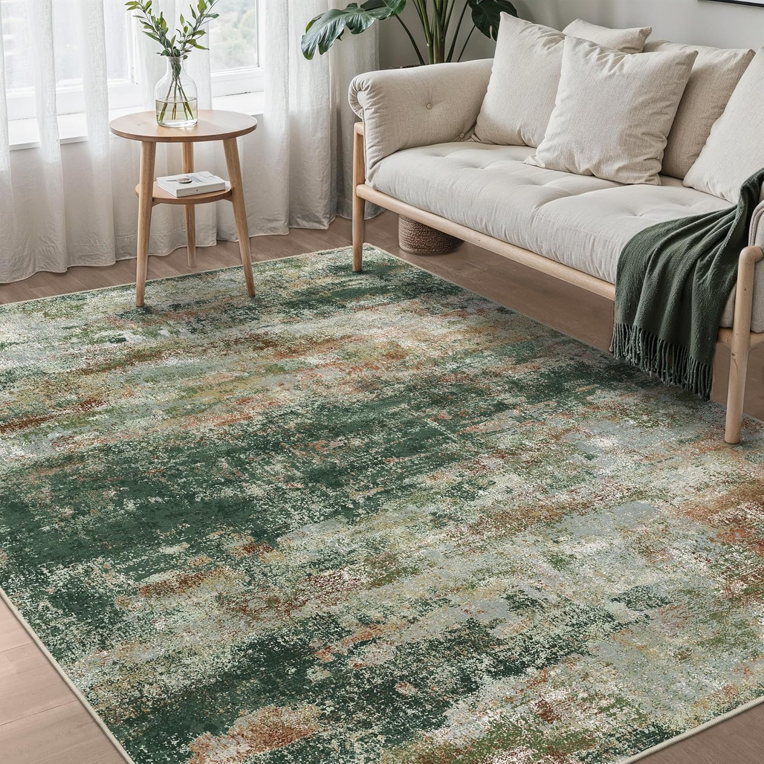 Machine Washable Rug 8x10 Area Rugs for Living Room Bedroom, Large Turquoise Abstract Area Rug Soft Throw Rugs, Low-Pile Floor Carpet with Non Slip Rubber Backing