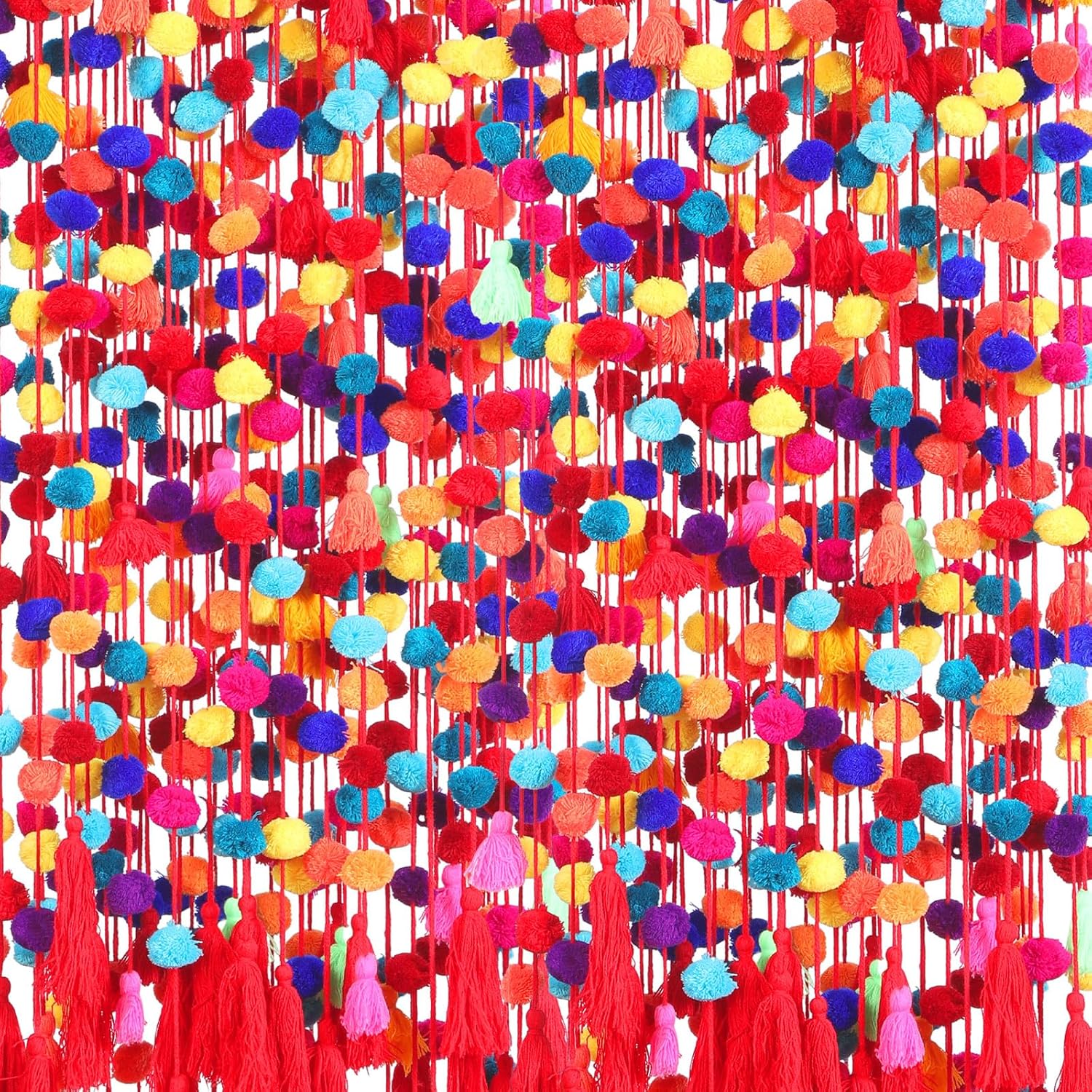 VitalCozy 12 Pcs Mexican Pom Pom Garland Colorful 59 Feet Fiesta Alter Yarn Tassel Day of The Dead Decorations Cinco De Mayo Party Decoration Mexican Tassel Garland Wool Ball Decor