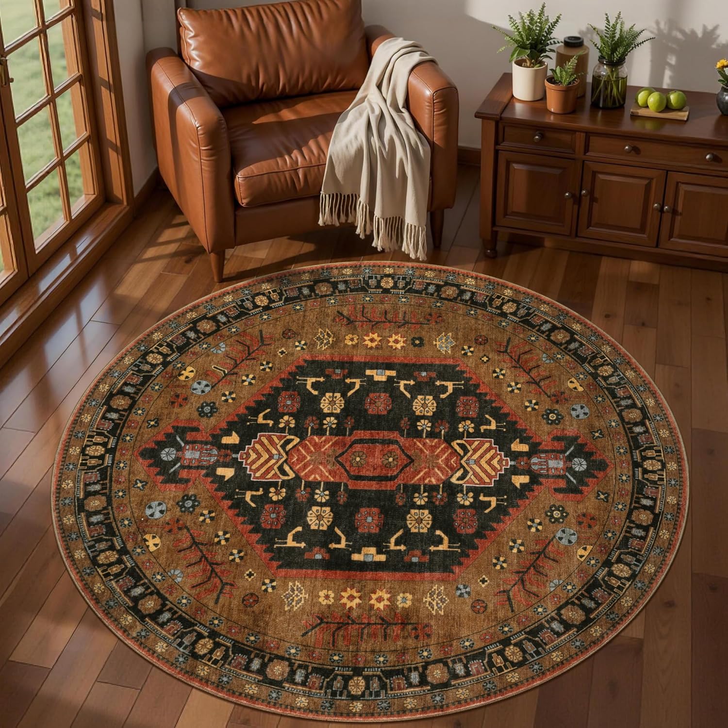 Ciicool 6x9ft Area Rug, Large Washable Throw Rug Vintage Kitchen Carpet for Entrance Bedroom Bedside Living Room Kitchen Laundry Bathroom Decor