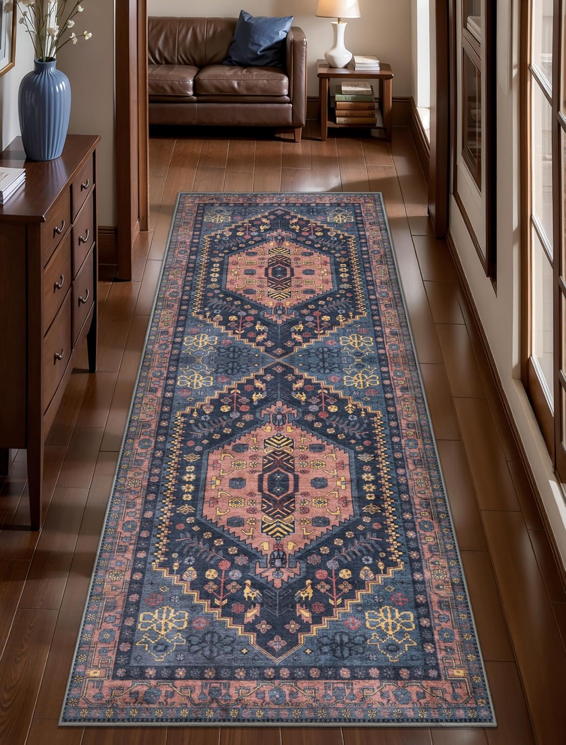 Ciicool 6x9ft Area Rug, Large Washable Throw Rug Vintage Kitchen Carpet for Entrance Bedroom Bedside Living Room Kitchen Laundry Bathroom Decor