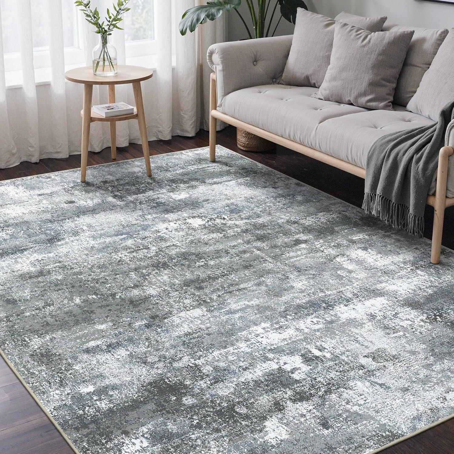 Machine Washable Rug 8x10 Area Rugs for Living Room Bedroom, Large Turquoise Abstract Area Rug Soft Throw Rugs, Low-Pile Floor Carpet with Non Slip Rubber Backing