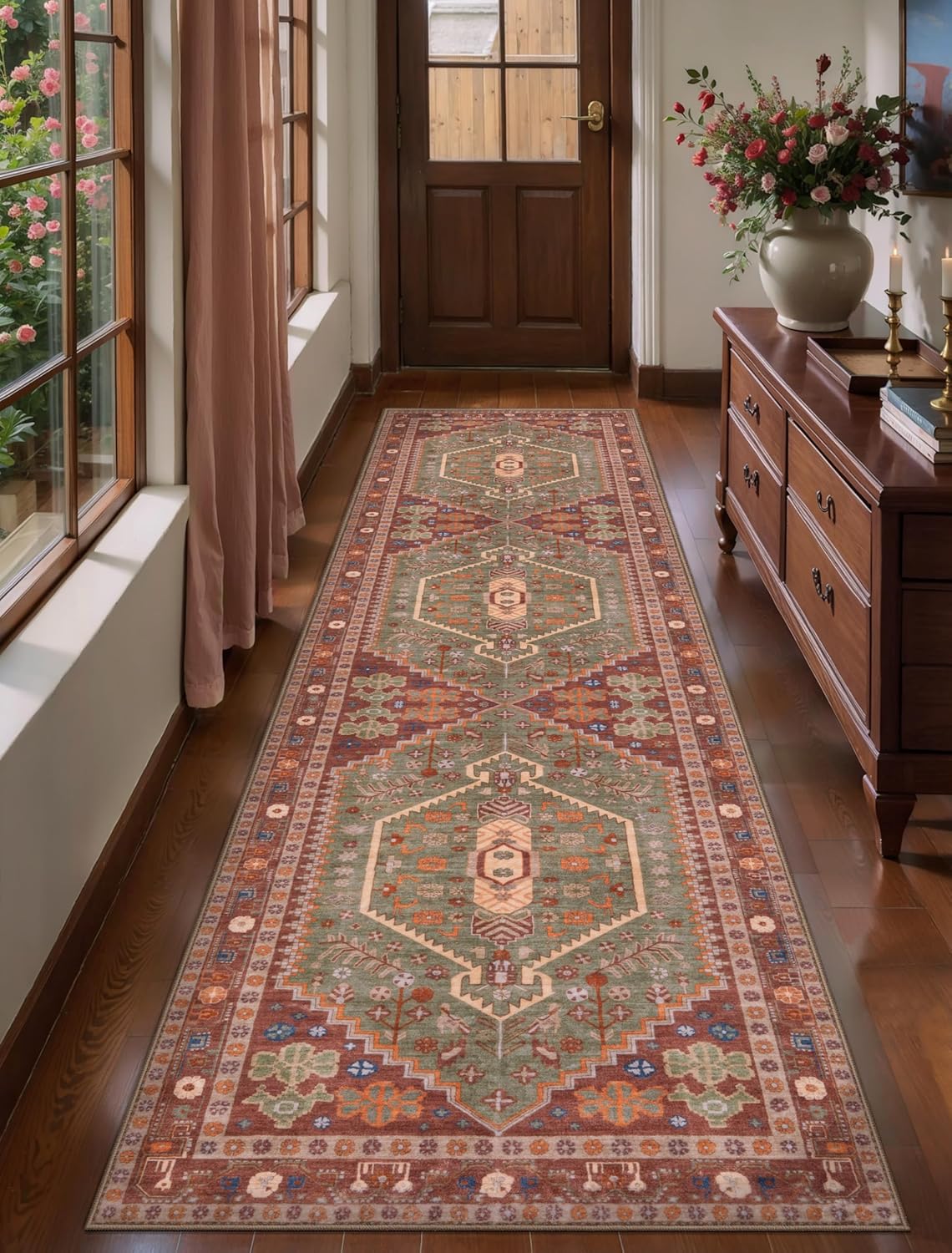 Ciicool 6x9ft Area Rug, Large Washable Throw Rug Vintage Kitchen Carpet for Entrance Bedroom Bedside Living Room Kitchen Laundry Bathroom Decor