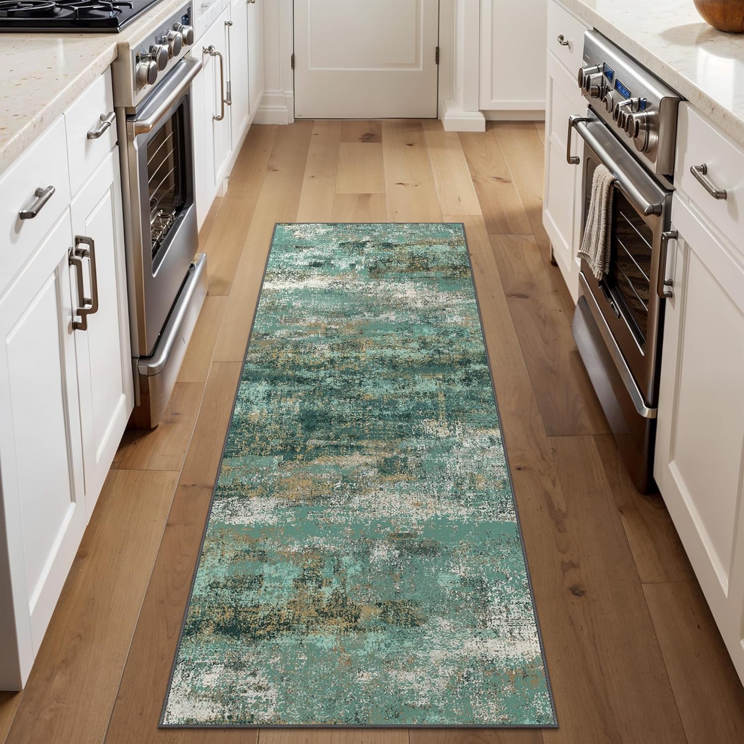 Machine Washable Rug 8x10 Area Rugs for Living Room Bedroom, Large Turquoise Abstract Area Rug Soft Throw Rugs, Low-Pile Floor Carpet with Non Slip Rubber Backing