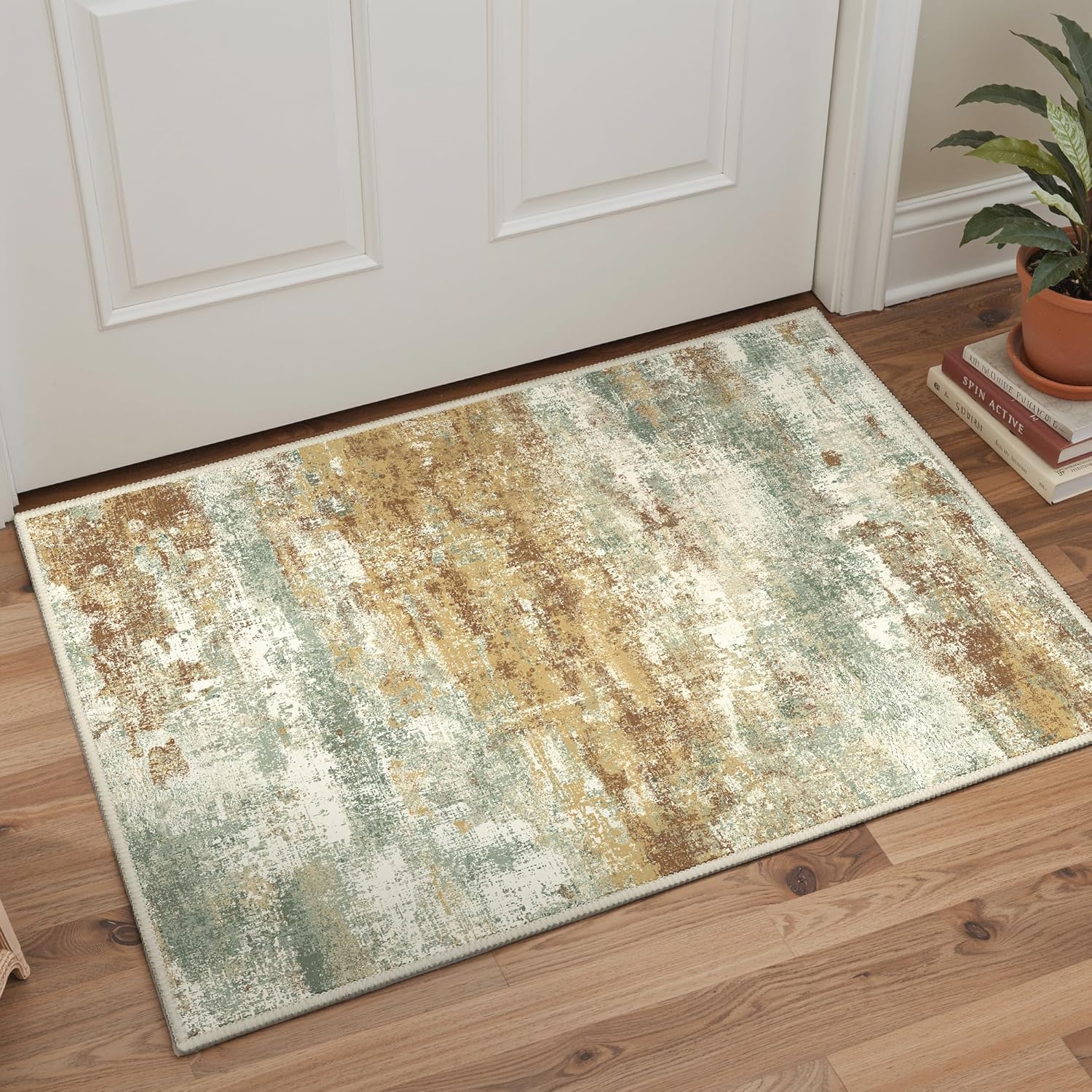 Machine Washable Rug 8x10 Area Rugs for Living Room Bedroom, Large Turquoise Abstract Area Rug Soft Throw Rugs, Low-Pile Floor Carpet with Non Slip Rubber Backing