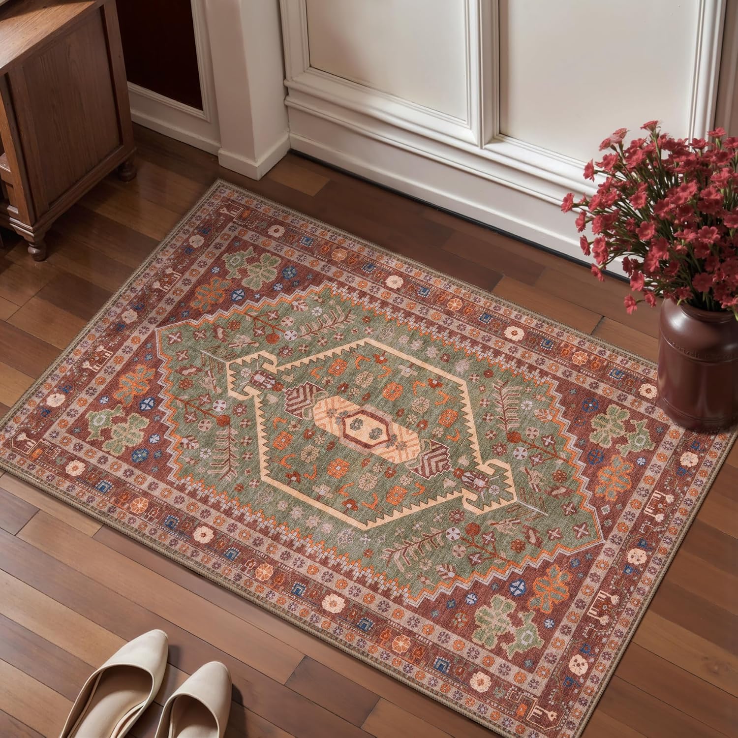 Ciicool 6x9ft Area Rug, Large Washable Throw Rug Vintage Kitchen Carpet for Entrance Bedroom Bedside Living Room Kitchen Laundry Bathroom Decor