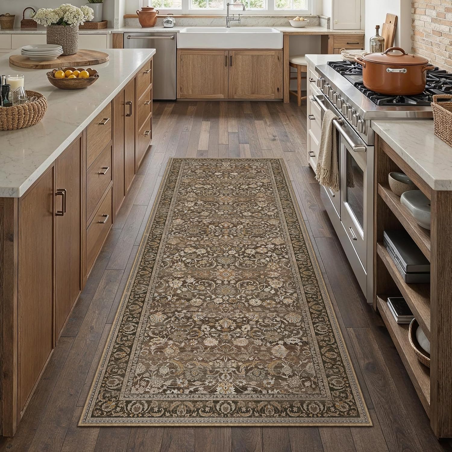 Green 8x10 Area Rug for Living Room Vintage Machine Washable Large Rug Non-Slip Soft Low Pile Carpet Floral Stain Resistant Indoor Office Throw Rug for Bedroom Dining Room Nursery