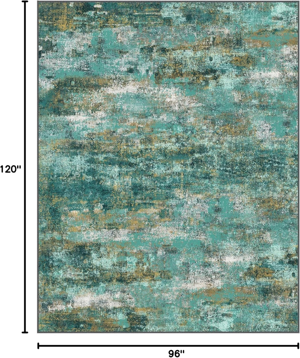 Machine Washable Rug 8x10 Area Rugs for Living Room Bedroom, Large Turquoise Abstract Area Rug Soft Throw Rugs, Low-Pile Floor Carpet with Non Slip Rubber Backing