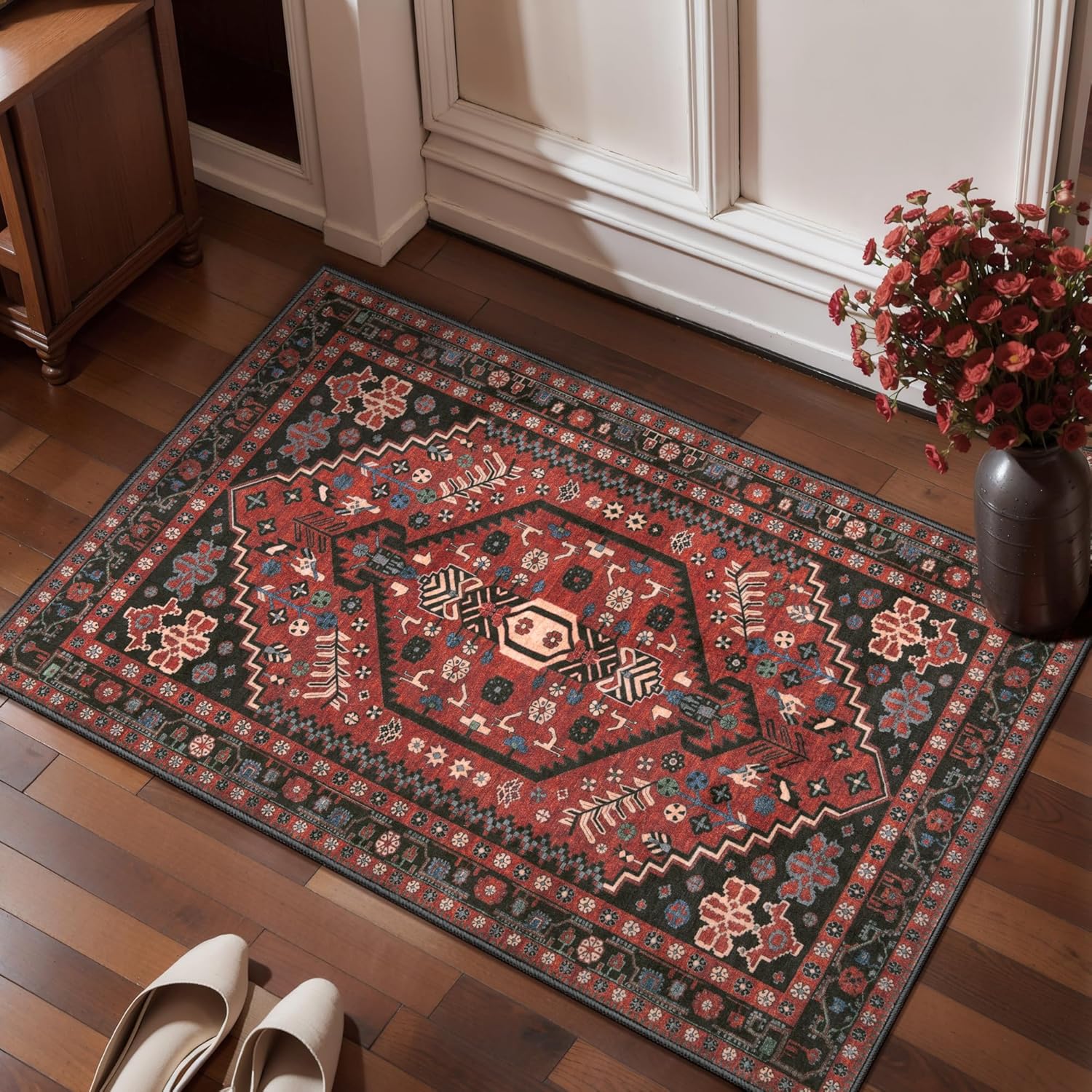 Ciicool 6x9ft Area Rug, Large Washable Throw Rug Vintage Kitchen Carpet for Entrance Bedroom Bedside Living Room Kitchen Laundry Bathroom Decor