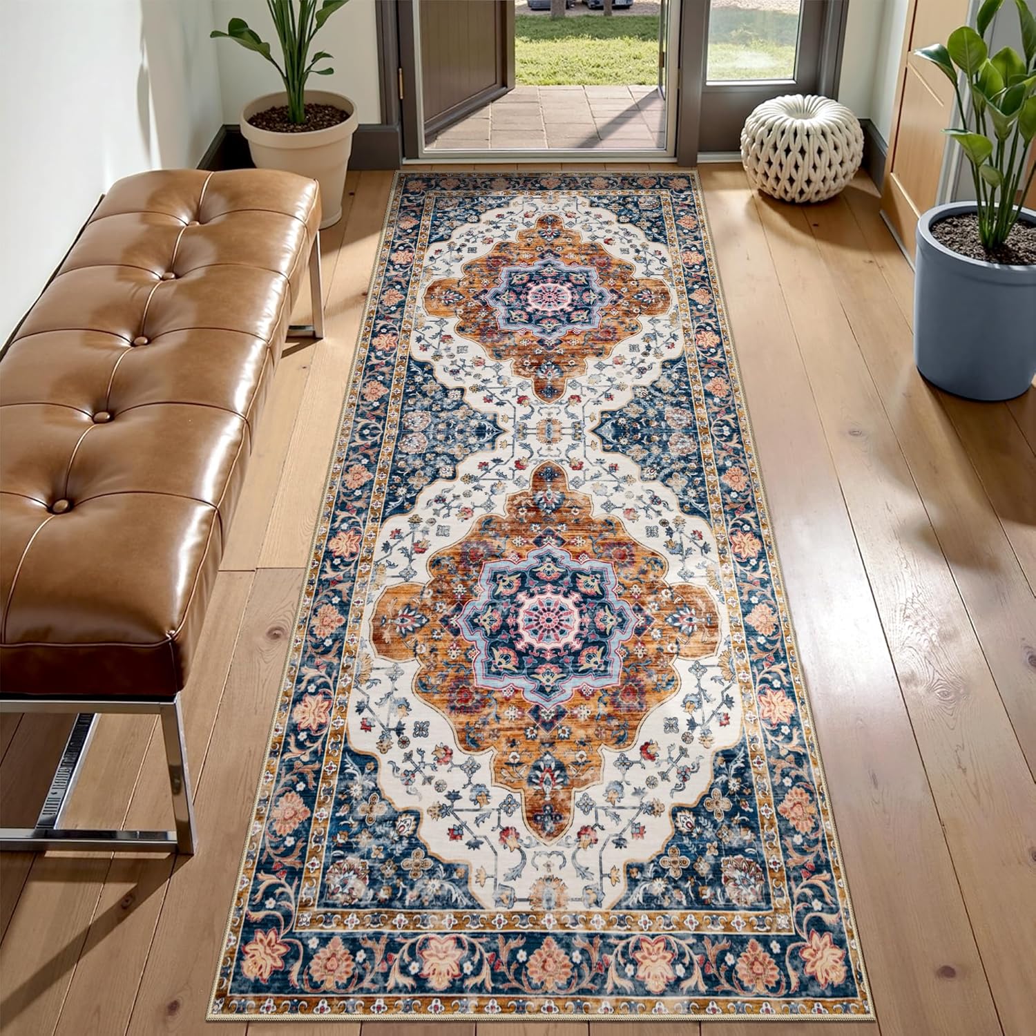 Ciicool 6x9ft Area Rug, Large Washable Throw Rug Vintage Kitchen Carpet for Entrance Bedroom Bedside Living Room Kitchen Laundry Bathroom Decor