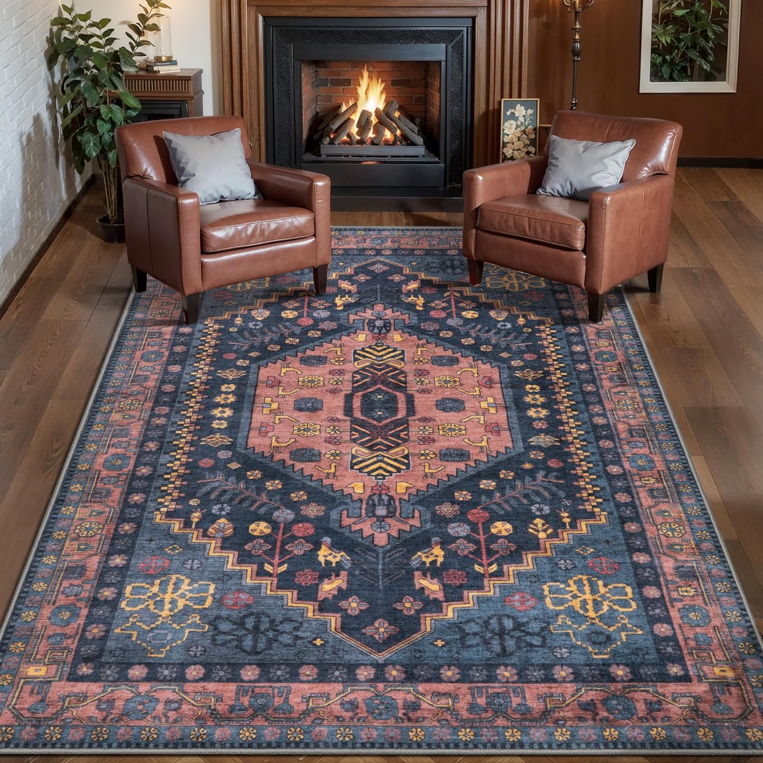 Ciicool 6x9ft Area Rug, Large Washable Throw Rug Vintage Kitchen Carpet for Entrance Bedroom Bedside Living Room Kitchen Laundry Bathroom Decor